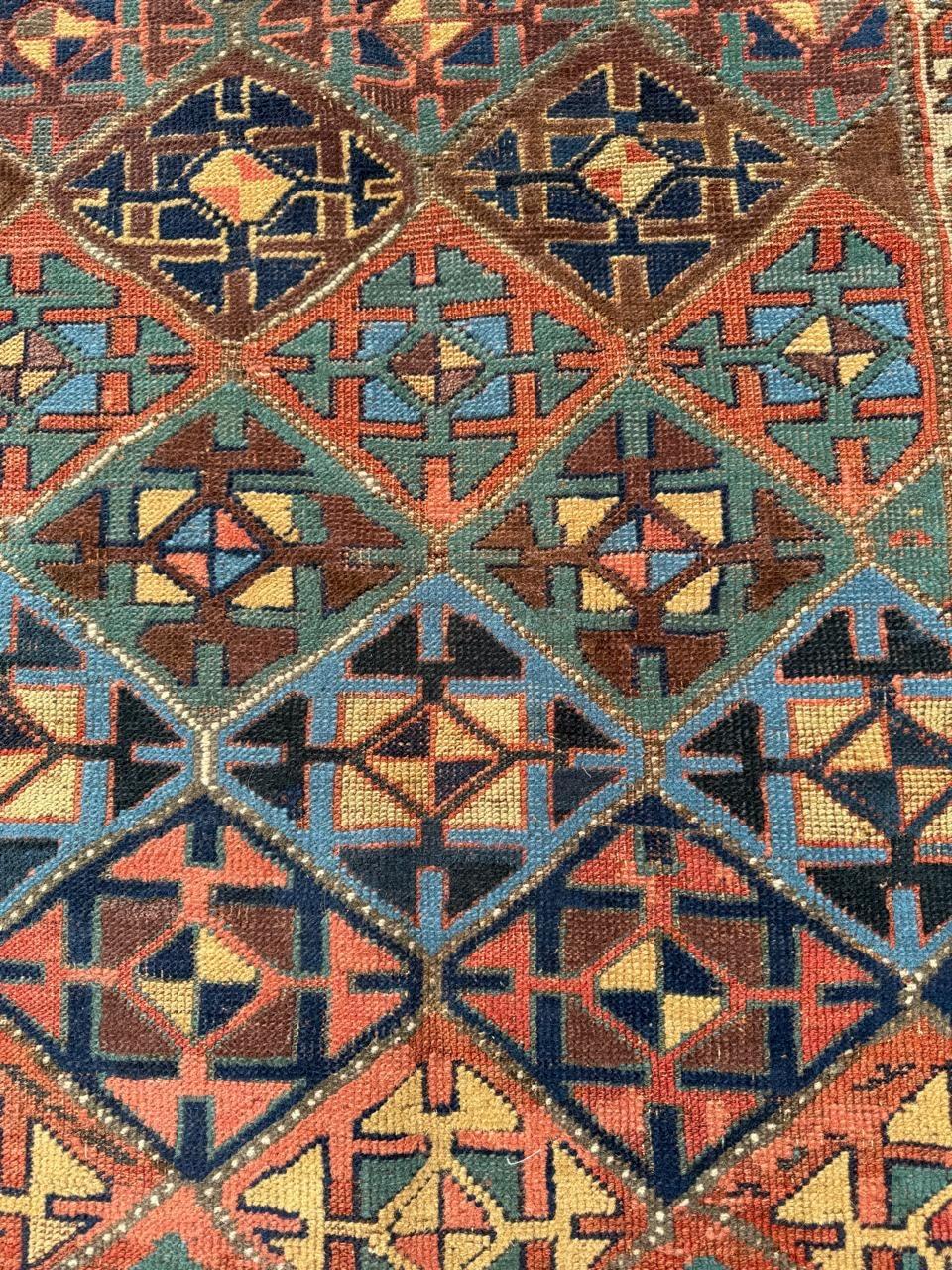 Tapis ancien persan kurde fait main 3.7' x 7', 1880s - 2B76 Bon état - En vente à Bordeaux, FR