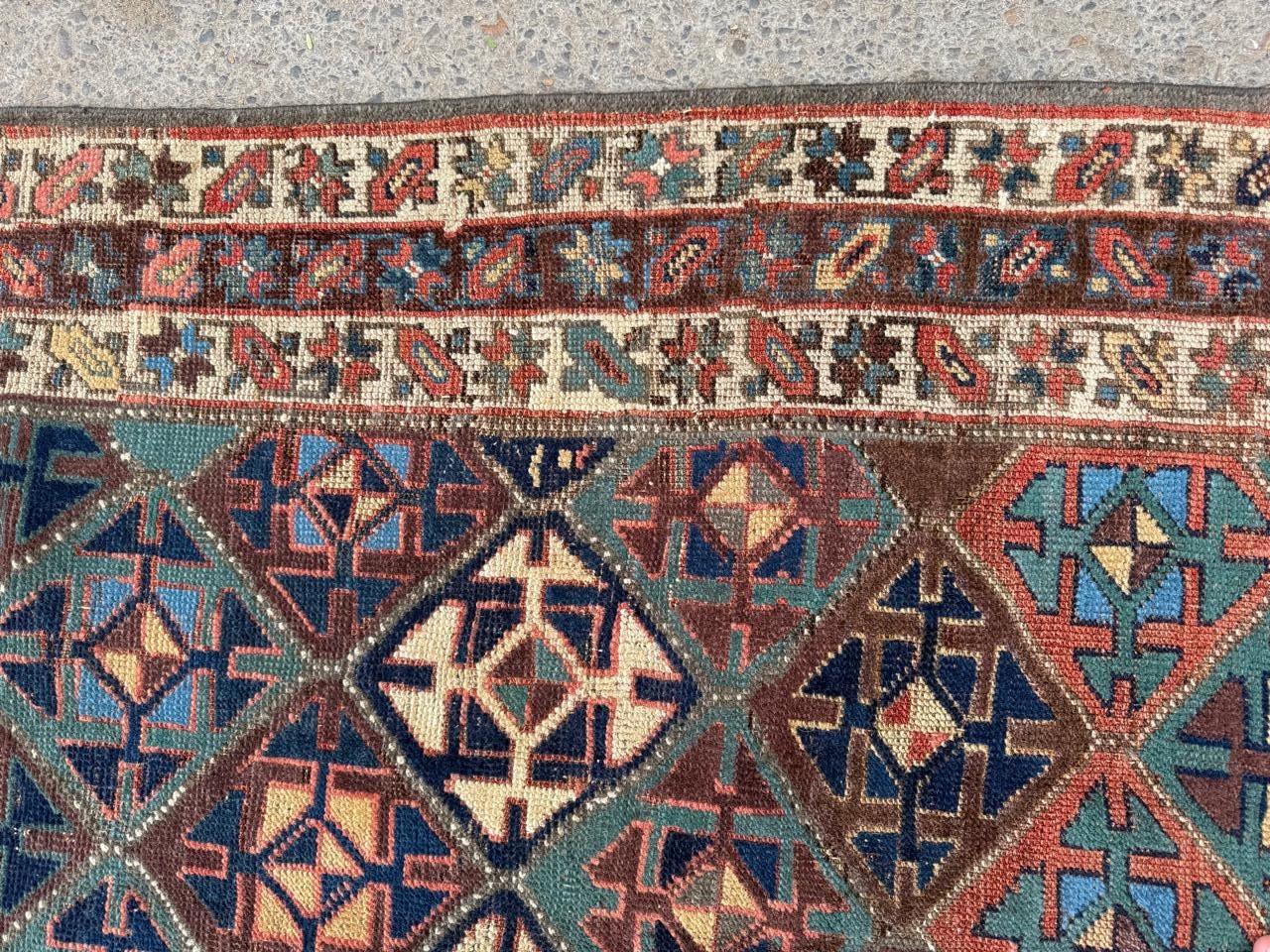 Fin du XIXe siècle Tapis ancien persan kurde fait main 3.7' x 7', 1880s - 2B76 en vente