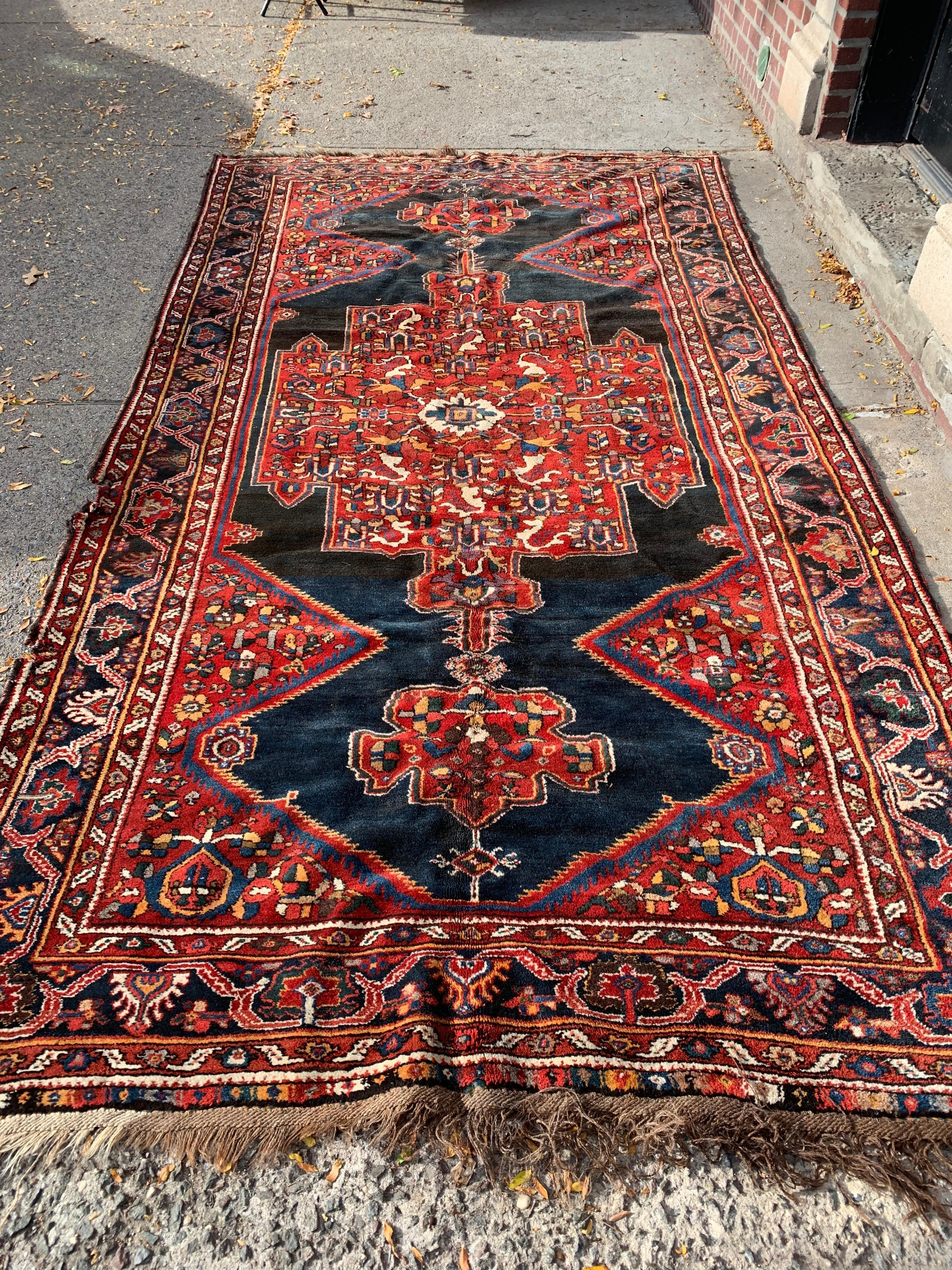 Tapis persan Luri ancien fait à la main 5,8' x 10,7' 1880 - 2B36 Bon état - En vente à Bordeaux, FR