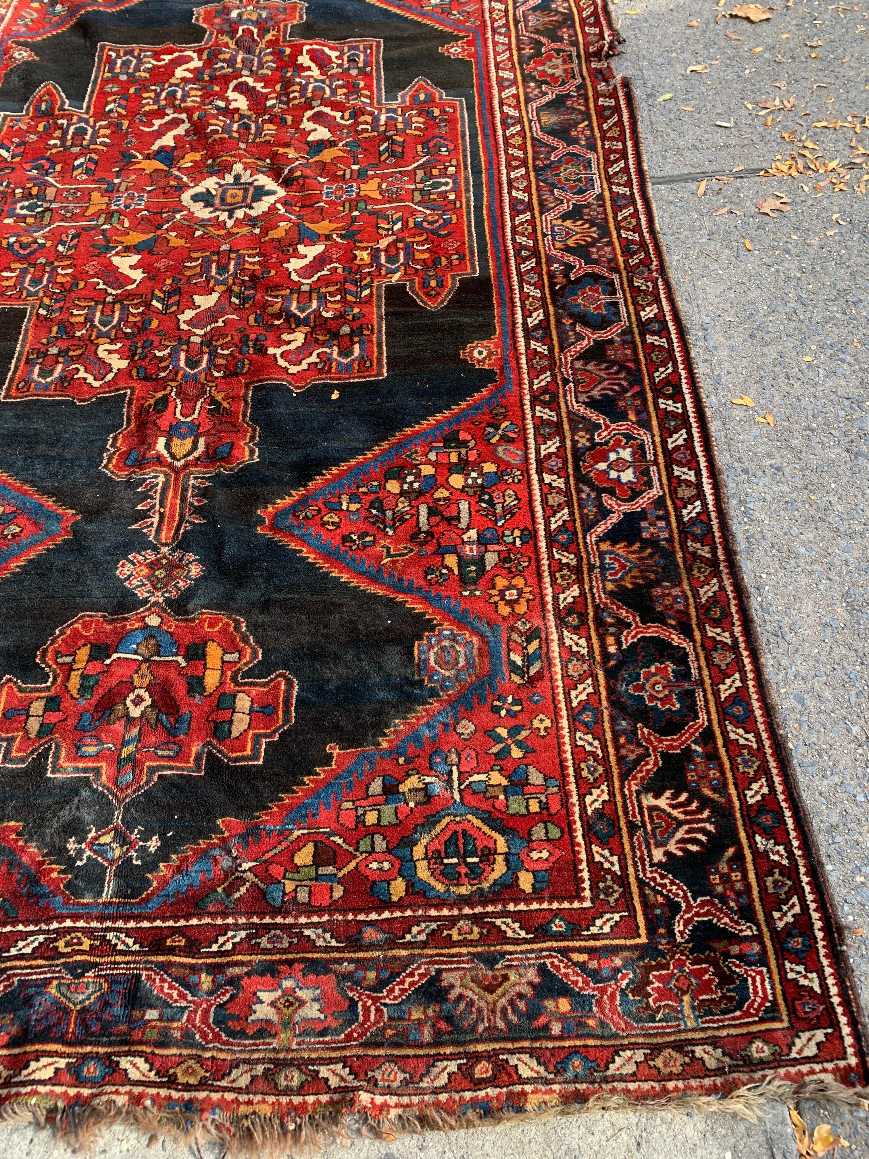 Laine Tapis persan Luri ancien fait à la main 5,8' x 10,7' 1880 - 2B36 en vente