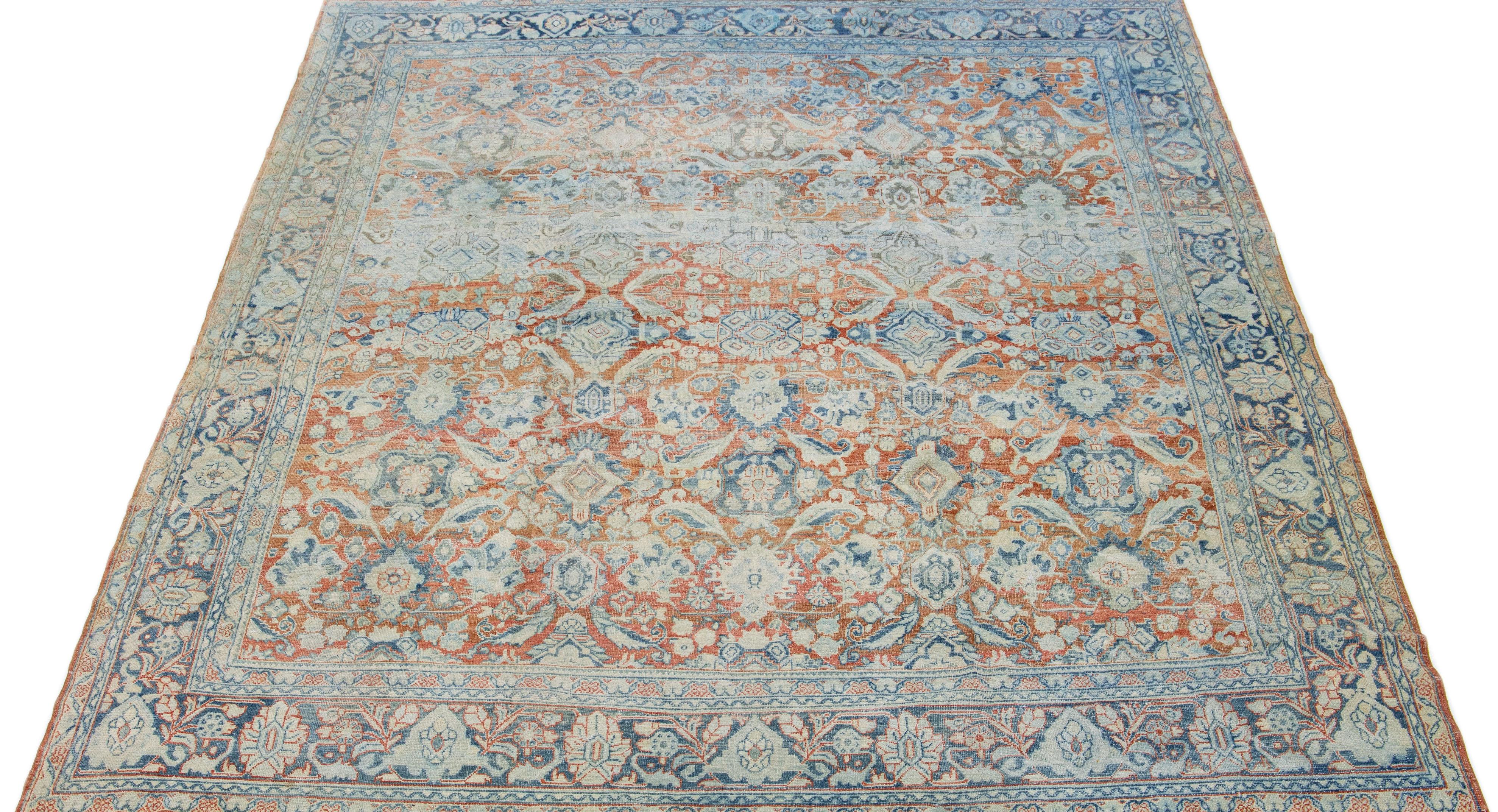 20th Century  Antique Persian Mahal Handmade Wool Rug with Allover Motif in Rust  For Sale