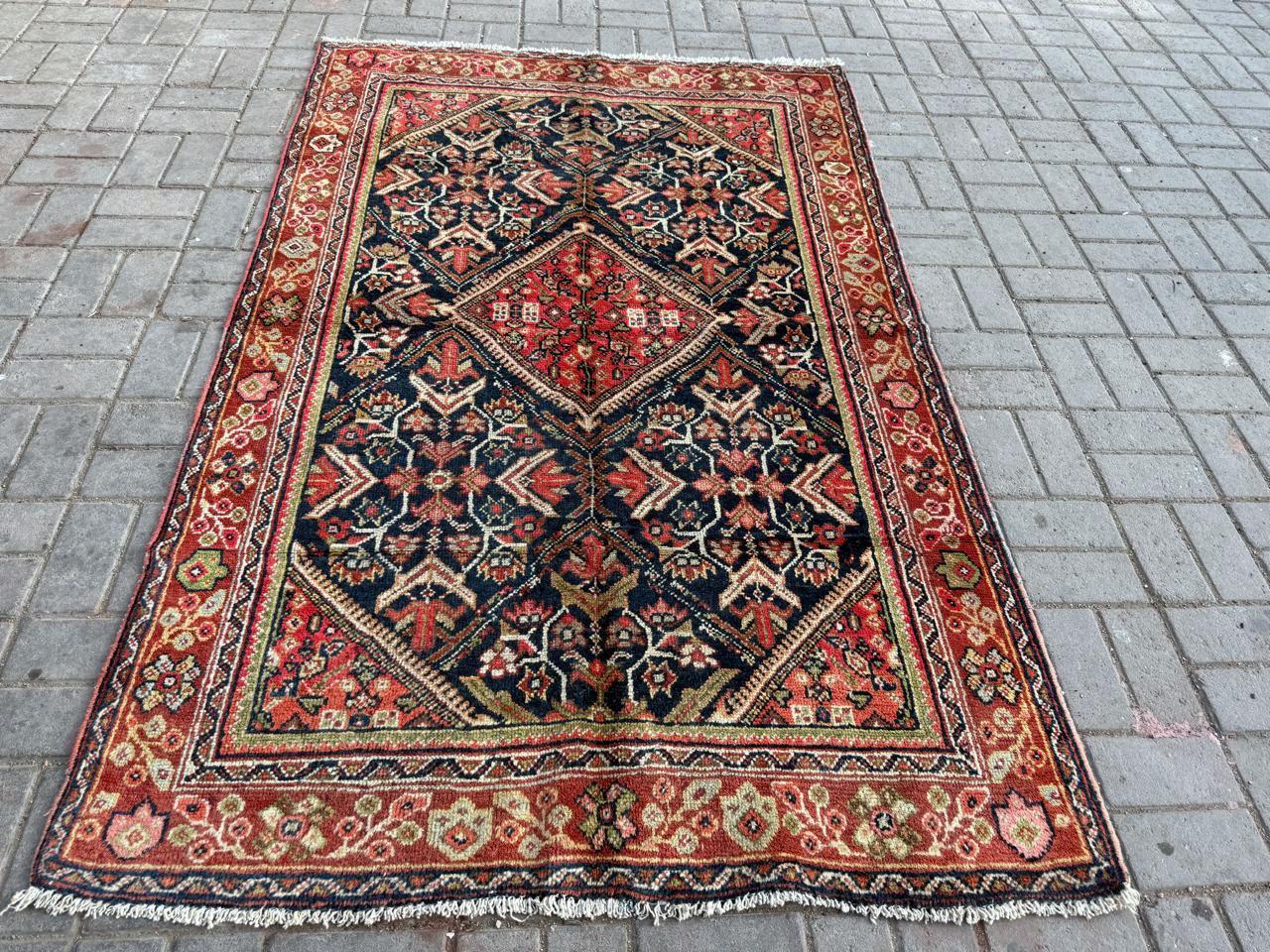 Handgefertigter antiker persischer Mahal-Teppich 4,8' x 6,3, 1920er Jahre - 2B92 im Zustand „Gut“ im Angebot in Bordeaux, FR