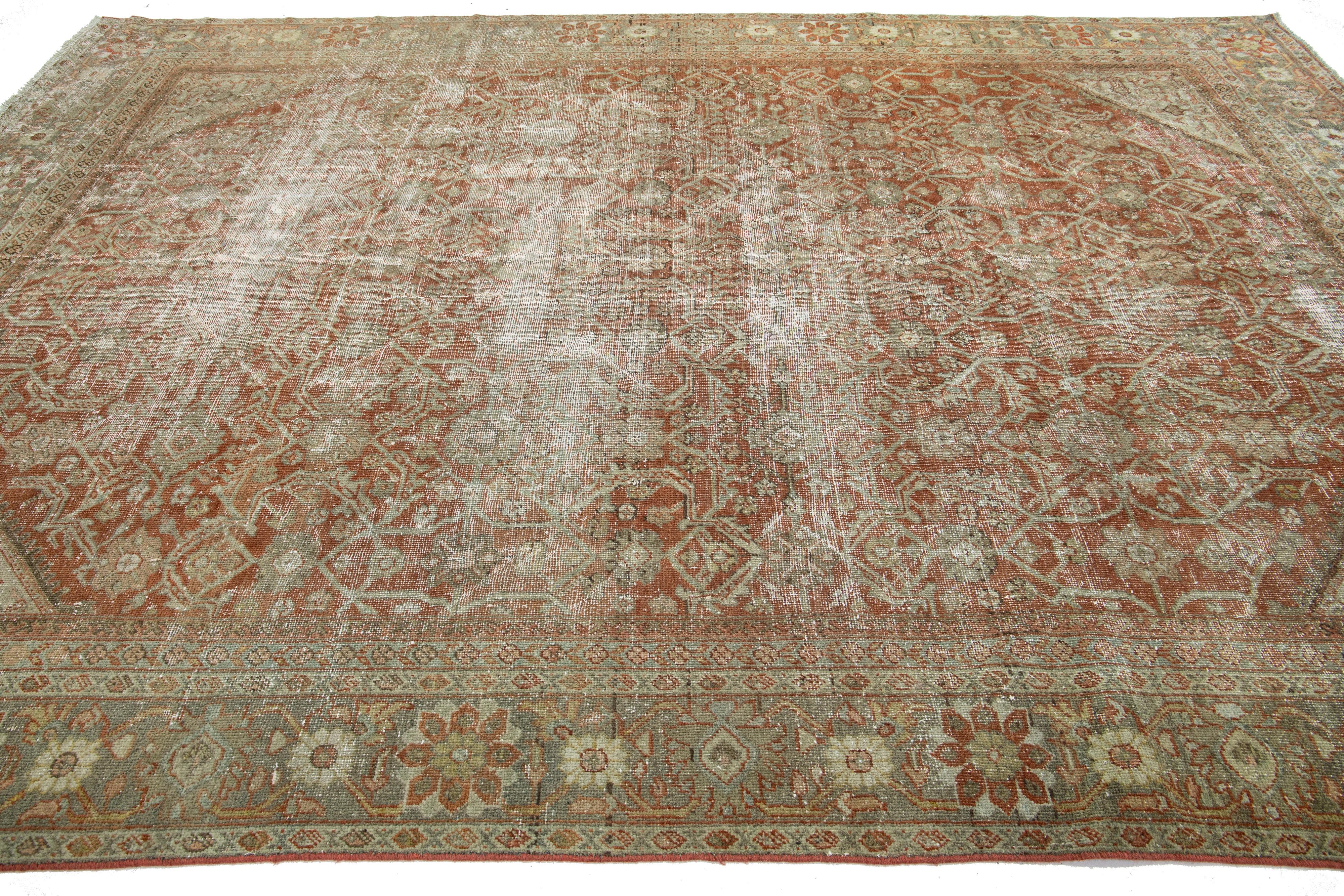 20th Century Handmade Antique Persian Mahal Wool Rug In Rust Color with Allover Design For Sale