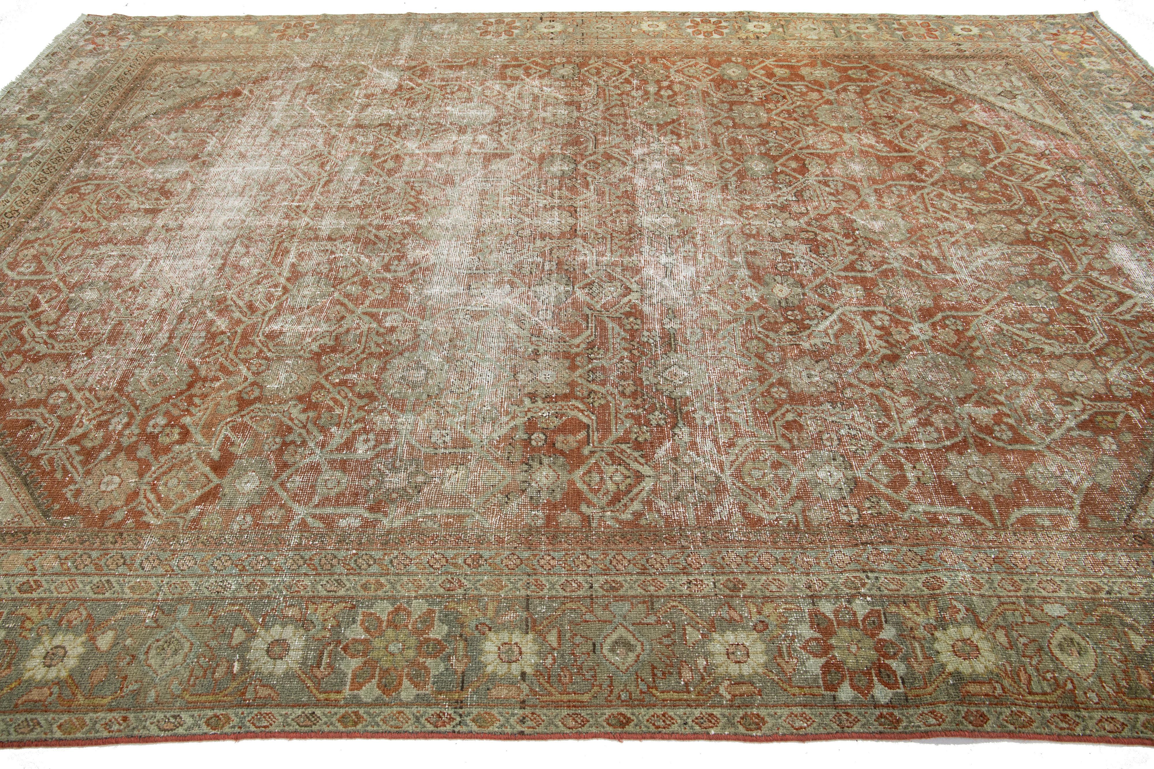 Handgefertigter antiker persischer Mahal-Wollteppich in Rostfarbe mit Allover-Design im Zustand „Gut“ im Angebot in Norwalk, CT