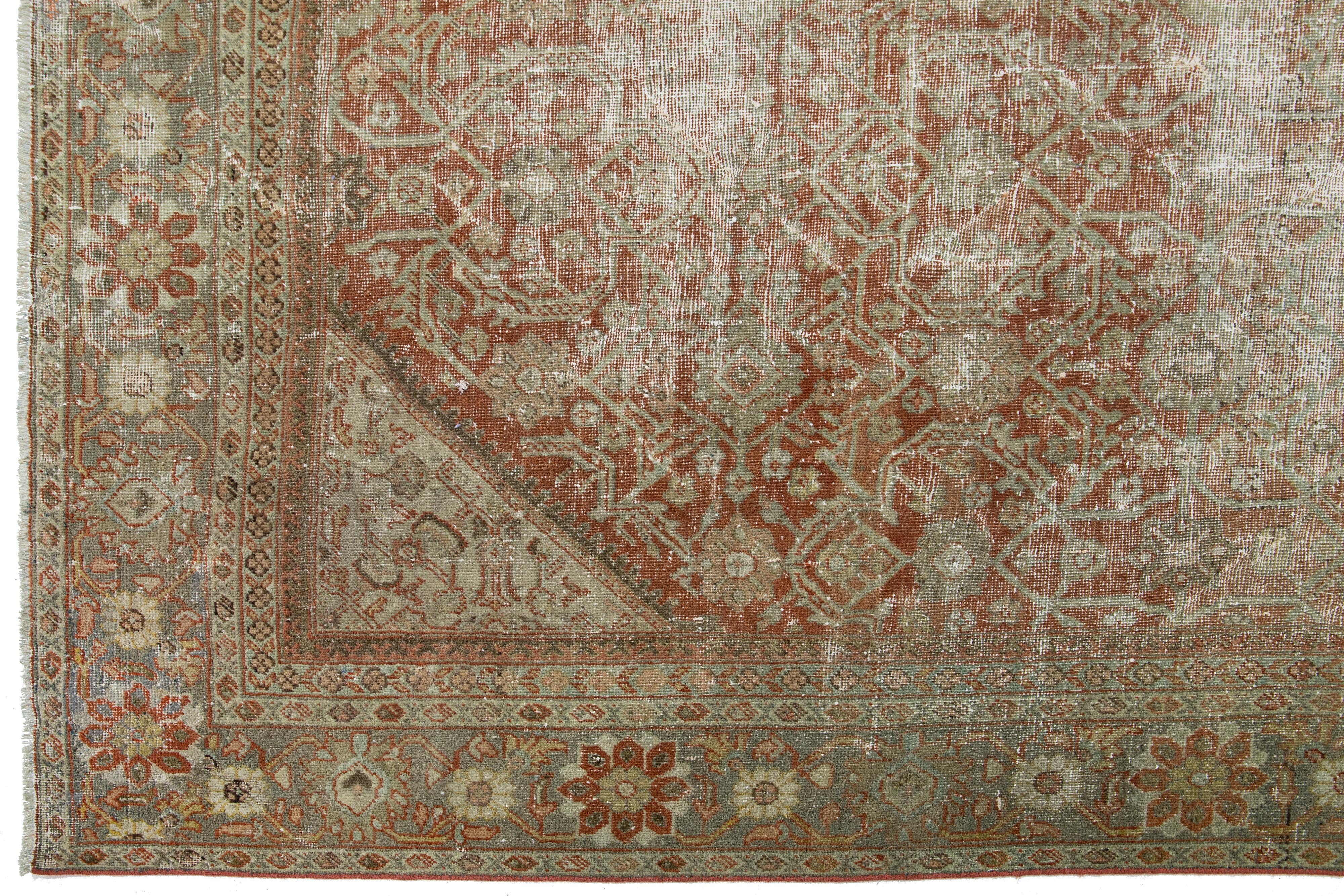 20ième siècle Tapis persan Mahal ancien fait à la main, de couleur rouille avec motif sur toute sa surface en vente