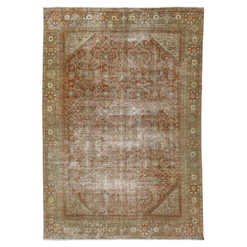 Room Size Handmade Mahal Rust Wool Rug Vintage Designed For Sale at 1stDibs