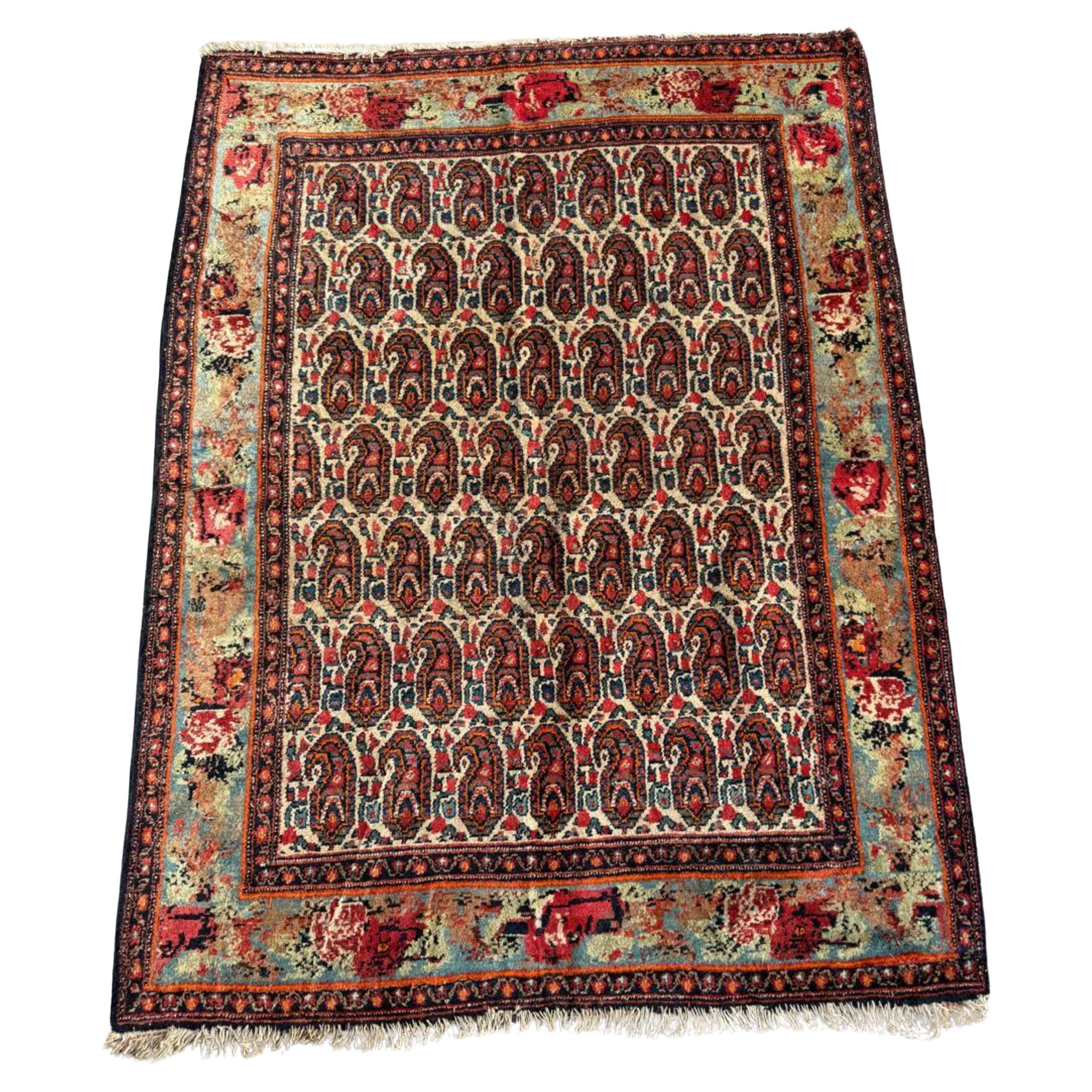 Tapis ancien persan Malayer fait main 3.9' x 4.11', 1920 - 2B96