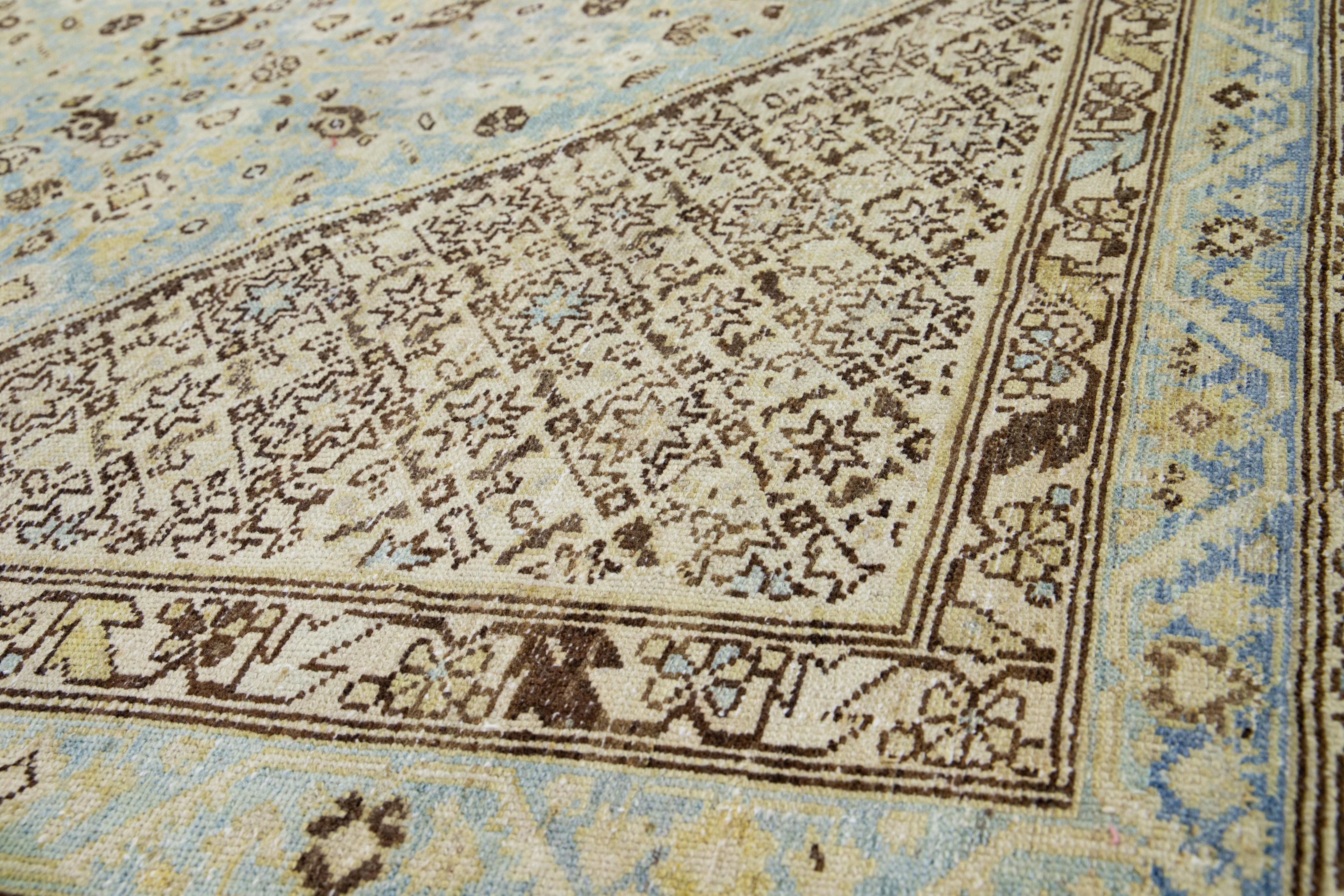 Handmade Antique Persian Malayer Wool Rug In Blue With Allover Motif For Sale 4
