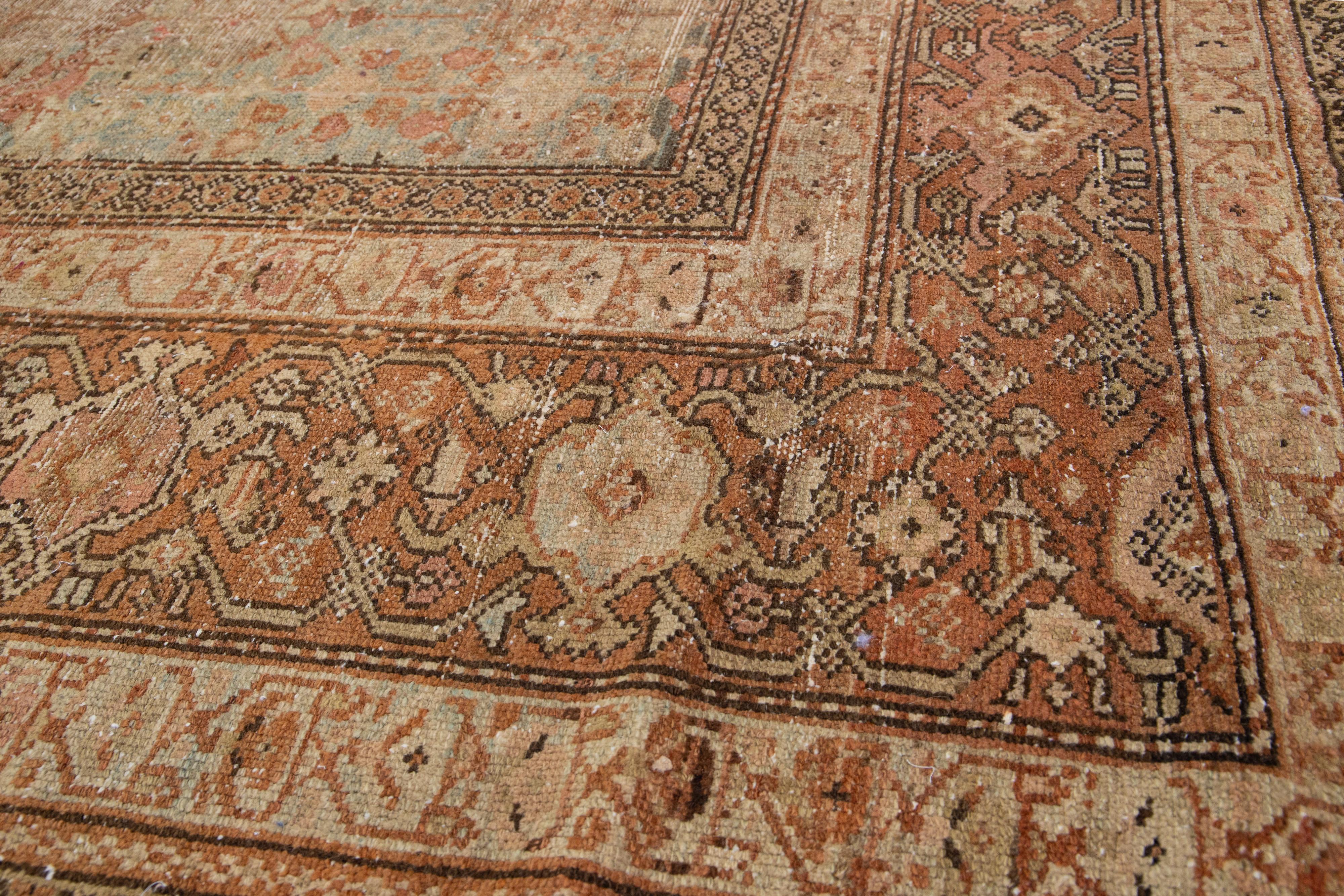 Hand-Knotted Handmade Antique Persian Malayer Wool Rug With Floral Motif From the 1920s For Sale