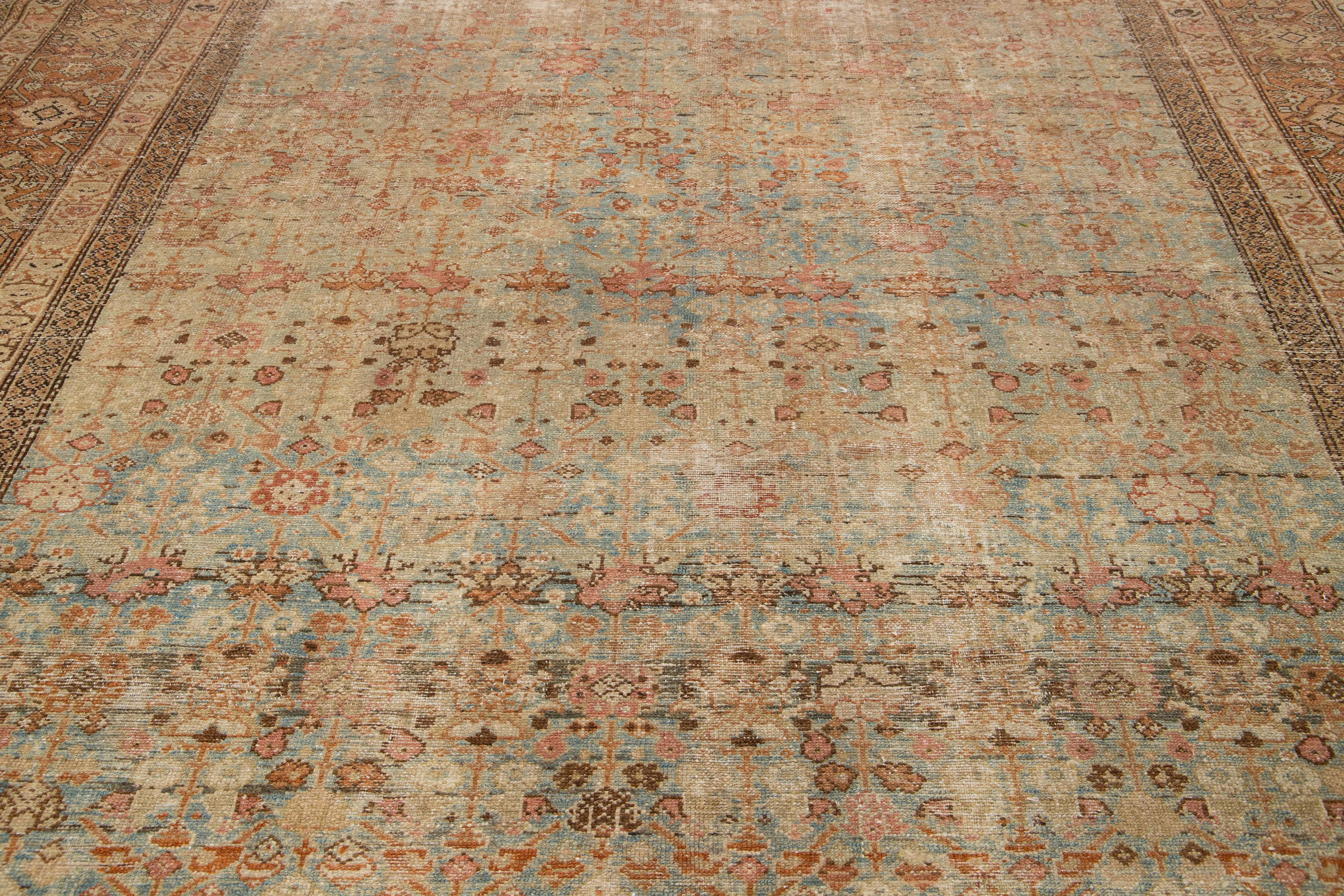 Handmade Antique Persian Malayer Wool Rug With Floral Motif From the 1920s For Sale 1