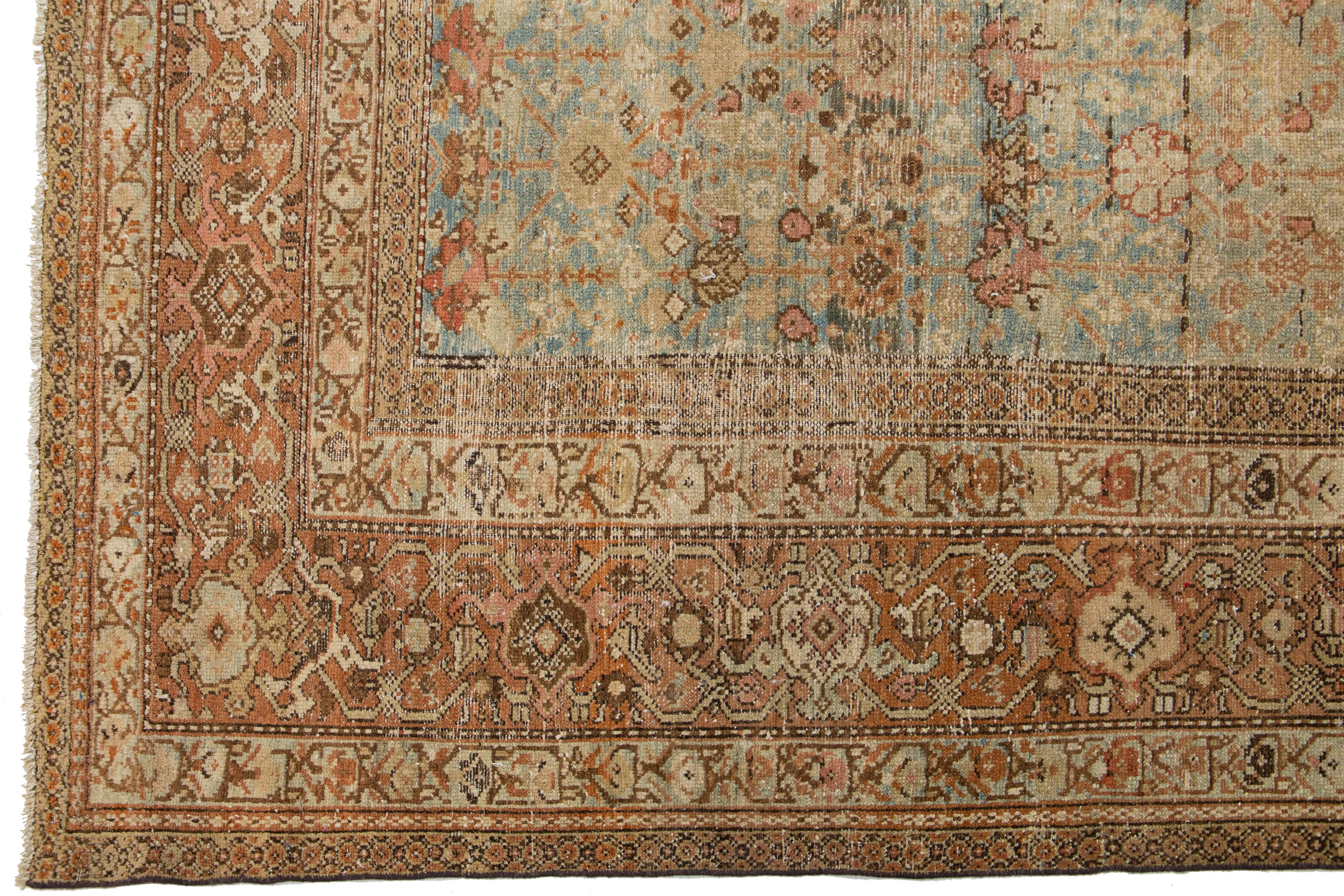 Handmade Antique Persian Malayer Wool Rug With Floral Motif From the 1920s For Sale 2