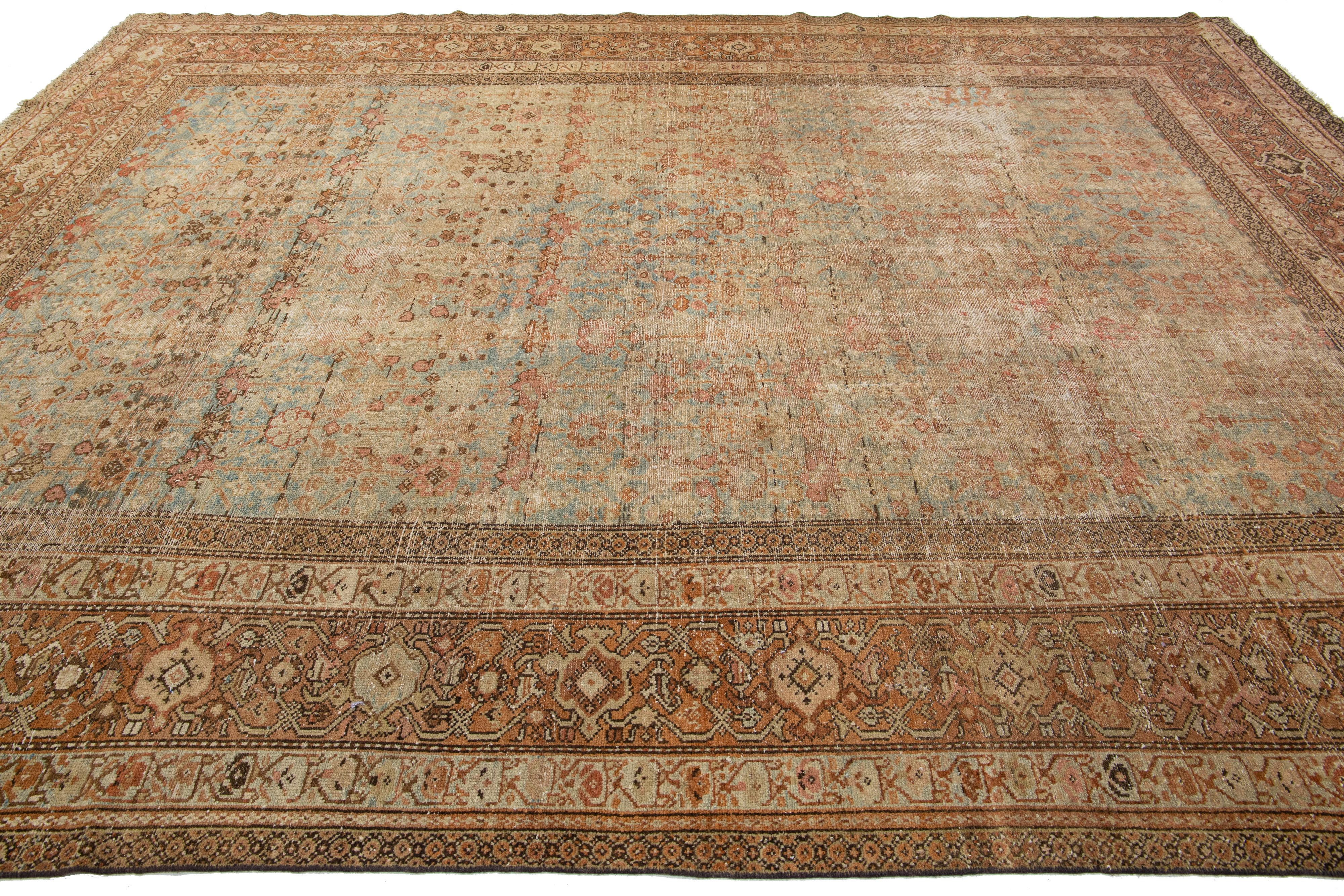 Handmade Antique Persian Malayer Wool Rug With Floral Motif From the 1920s For Sale 3
