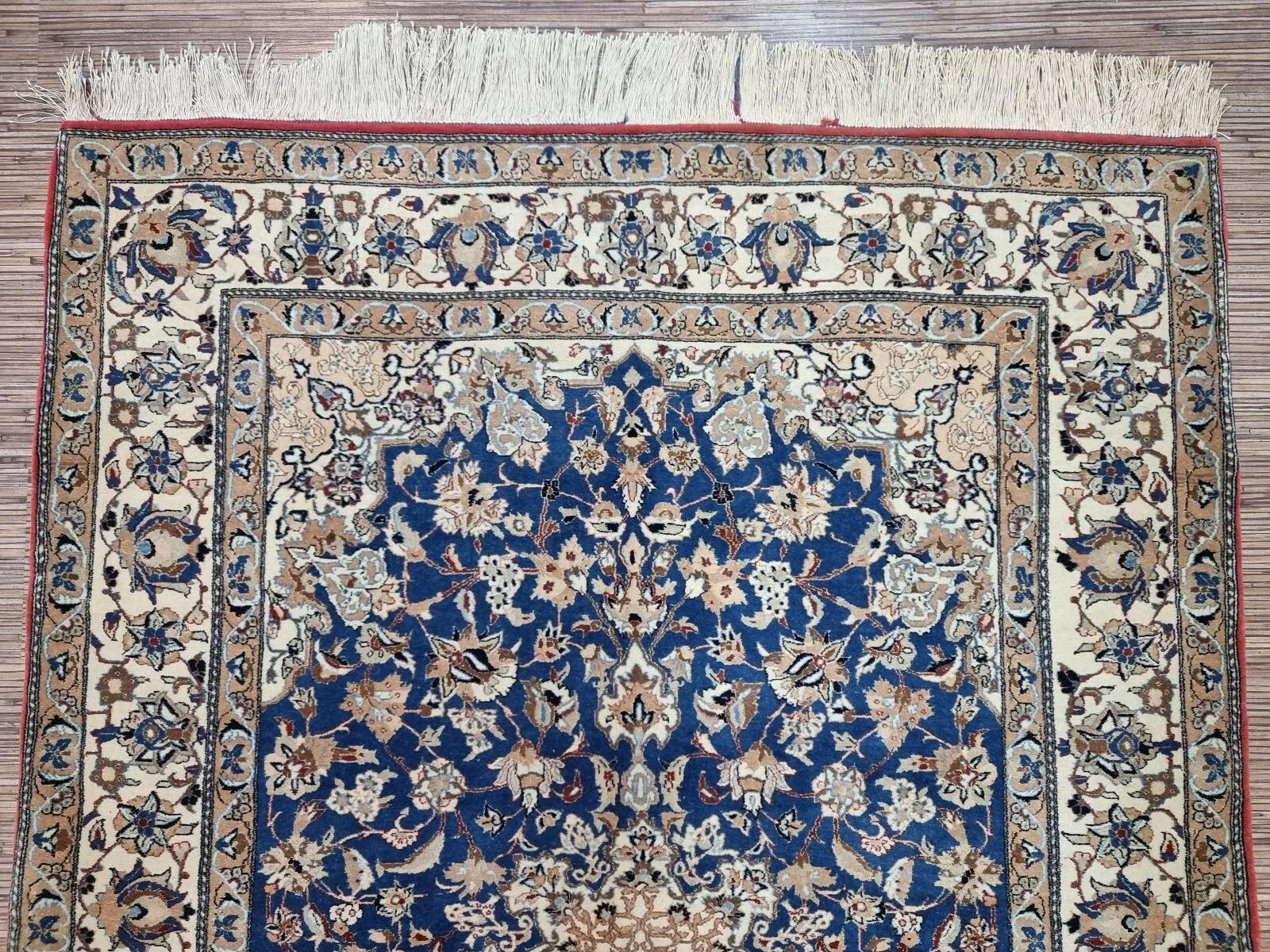 Wool Handmade Antique Persian Nain Rug 3.9' x 5.4' 1920s - 1D182 For Sale