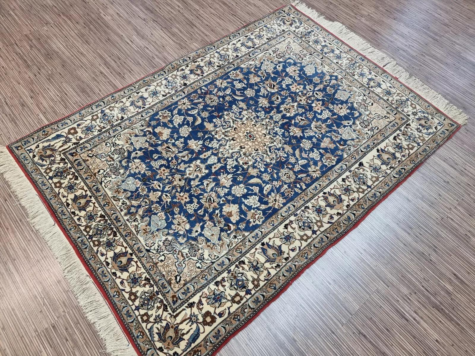 Handmade Antique Persian Nain Rug 3.9' x 5.4' 1920s - 1D182 For Sale 1