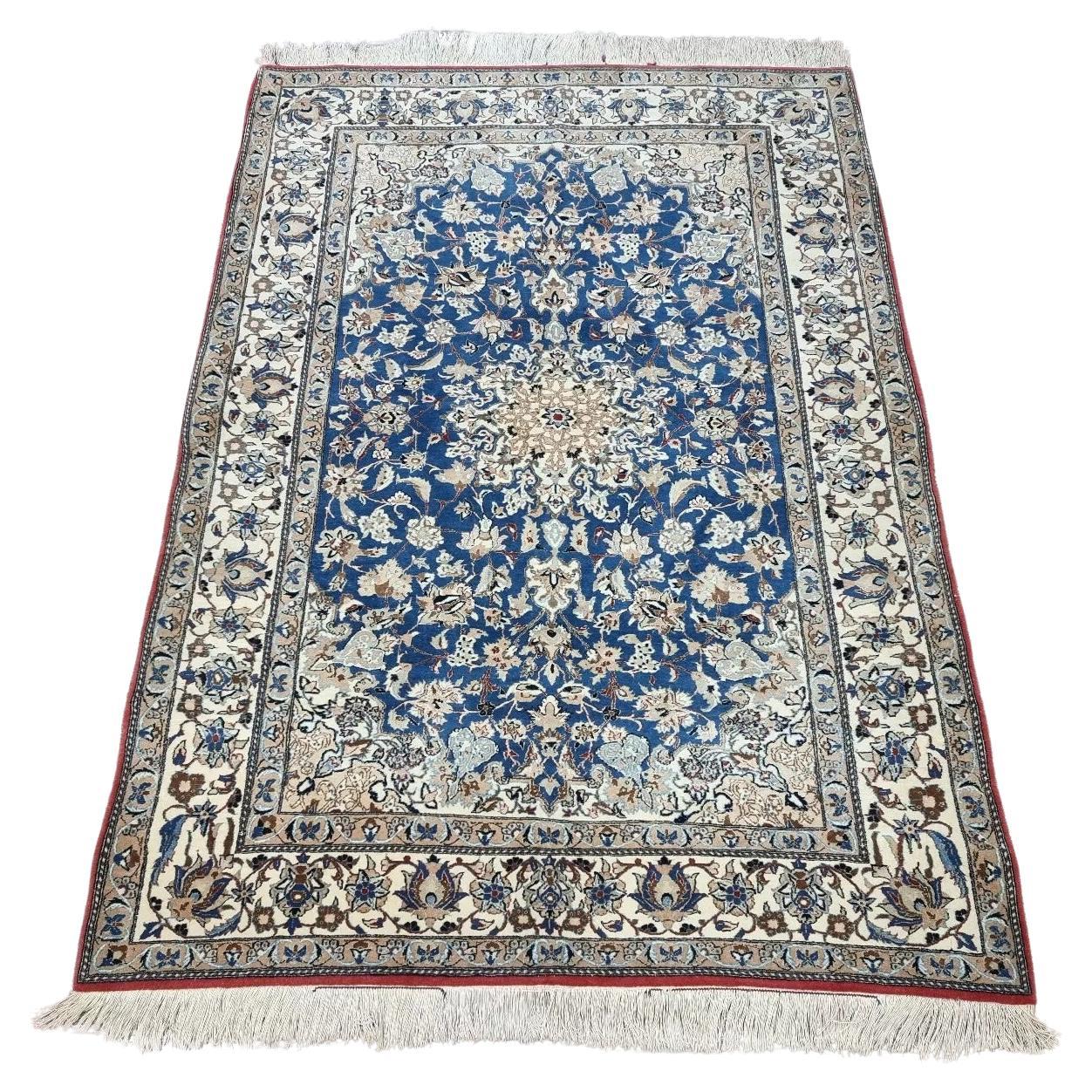 Handmade Antique Persian Nain Rug 3.9' x 5.4' 1920s - 1D182 For Sale