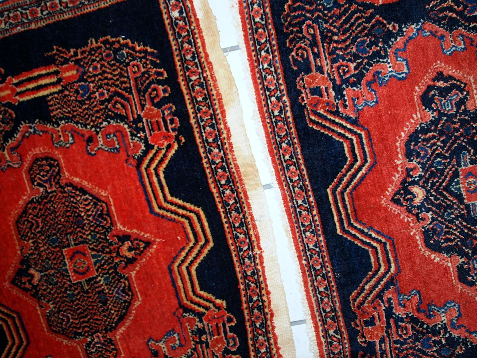 Noué à la main Paire de tapis anciens de style Senneh faits à la main, années 1900, 1C359 en vente