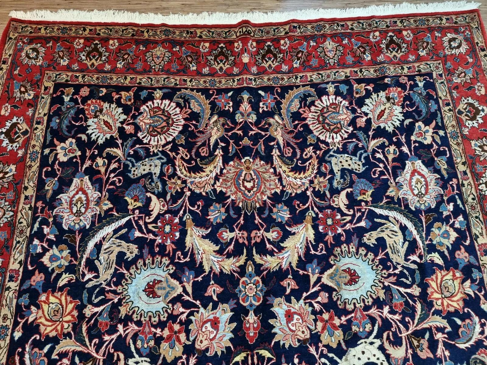 Mid-20th Century Handmade Antique Persian Qum Rug Wool And Silk 7.4' x 12.8', 1930s - 1D124