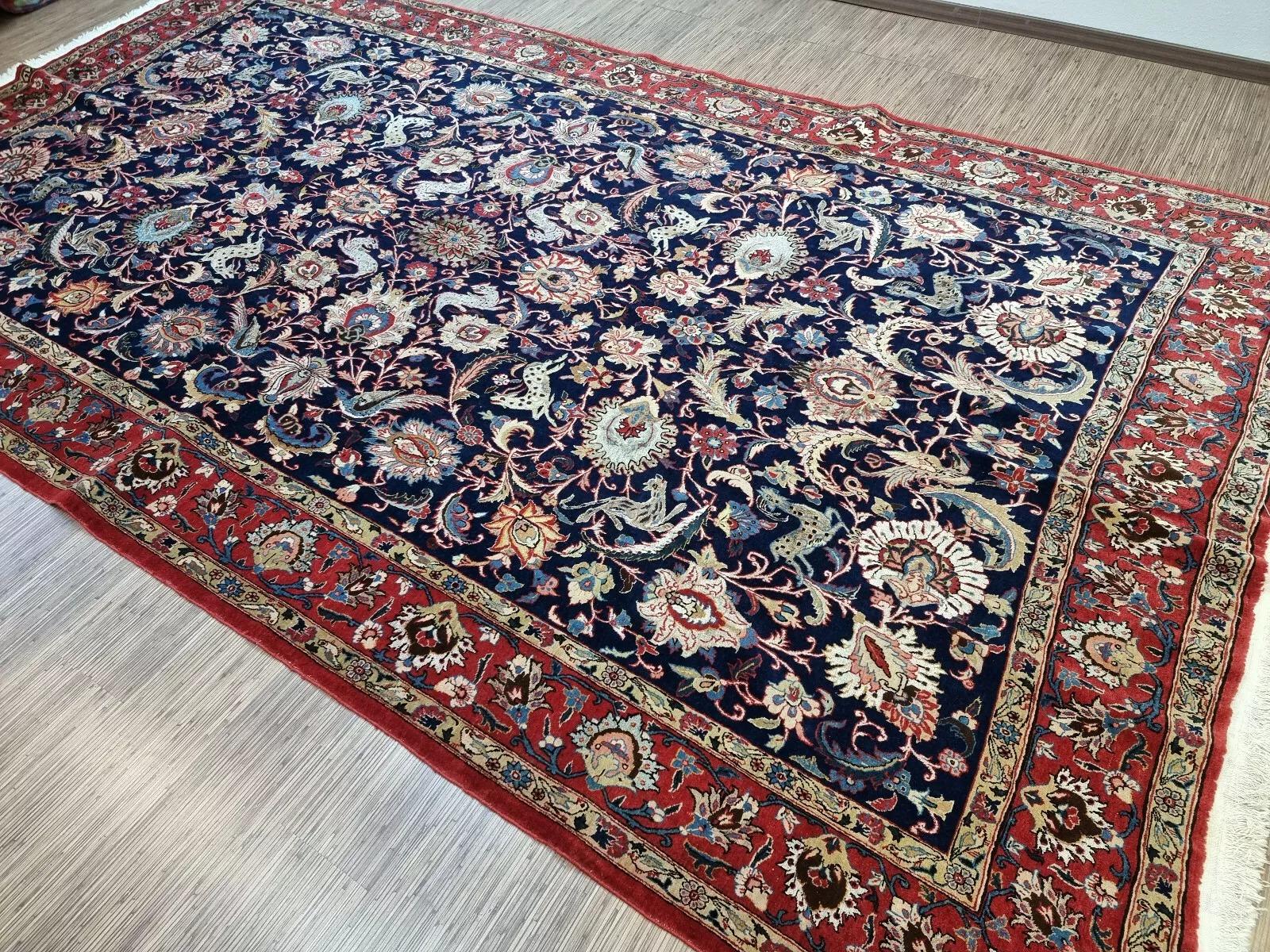 Handmade Antique Persian Qum Rug Wool And Silk 7.4' x 12.8', 1930s - 1D124 4