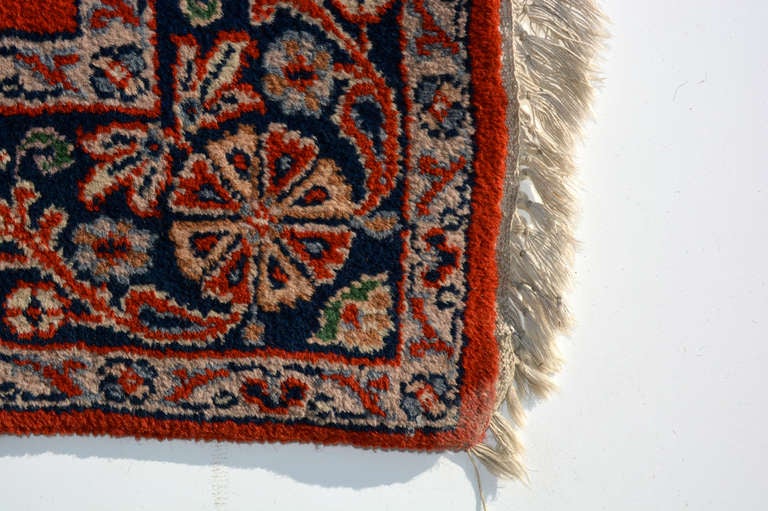 Rug Tapestry
Antique Persian Rug Red Green and Blue Tones Handmade Knotted
Pleasant pattern, Silk and Wool circa 1950s.
Dimensions: 46 x 74
Weight approximately 20 lbs.
Unrestored. Original vintage preowned condition. Gently used. Refer to