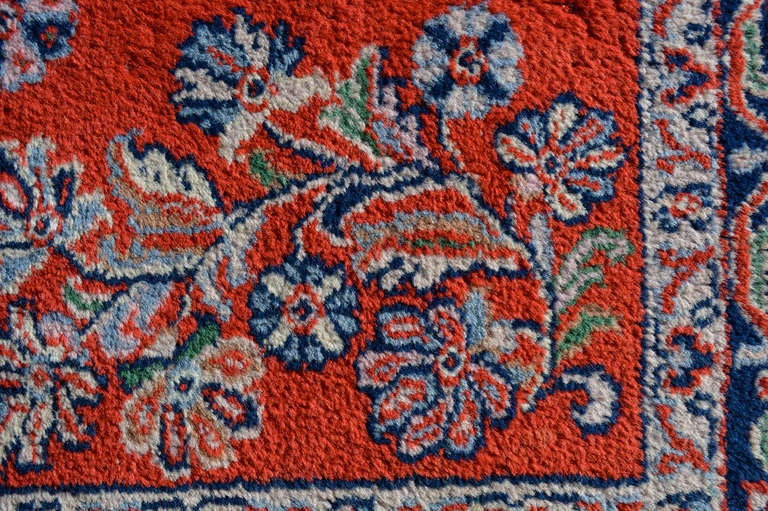 Bohemian  Antique Persian Rug Hand Knotted Red Green & Blue Tapestry, 1950s