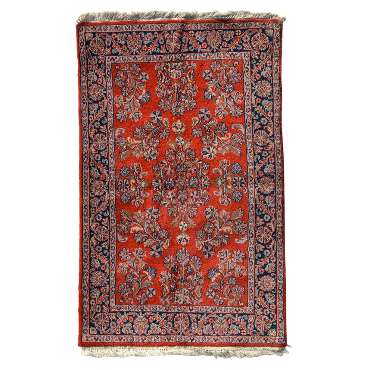 Antico tappeto persiano annodato a mano con arazzo rosso, verde e blu, anni '50