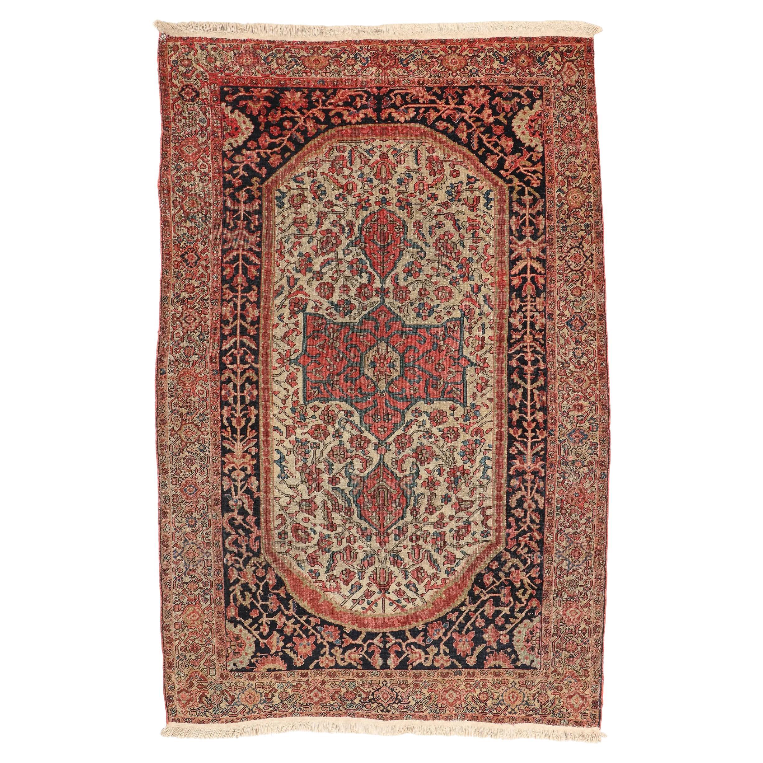 Handgefertigter antiker persischer Sarauk Farahan-Teppich 4.3' x 6,10', 1900er Jahre - 2B31 im Angebot