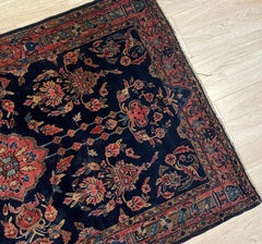 Handmade Antique Persian Sarouk Mahajiran Rug, Midnight Blue & Rose 1900 - 1B972