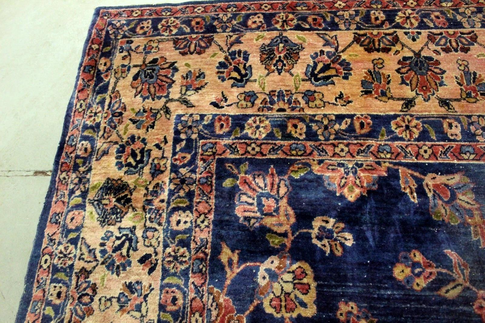 Handgefertigter antiker persischer Sarouk-Teppich - 12,1' x 8,9' (370 x 270 cm), 1900er Jahre 1K02 im Zustand „Gut“ im Angebot in Bordeaux, FR