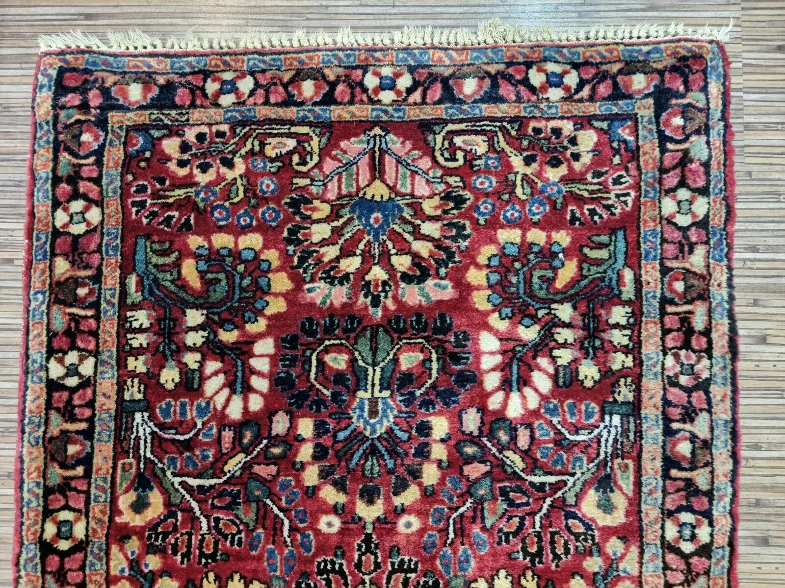 Tapis Sarouk persan ancien fait à la main 2.1' x 4' 1910s - 1D150 Bon état - En vente à Bordeaux, FR