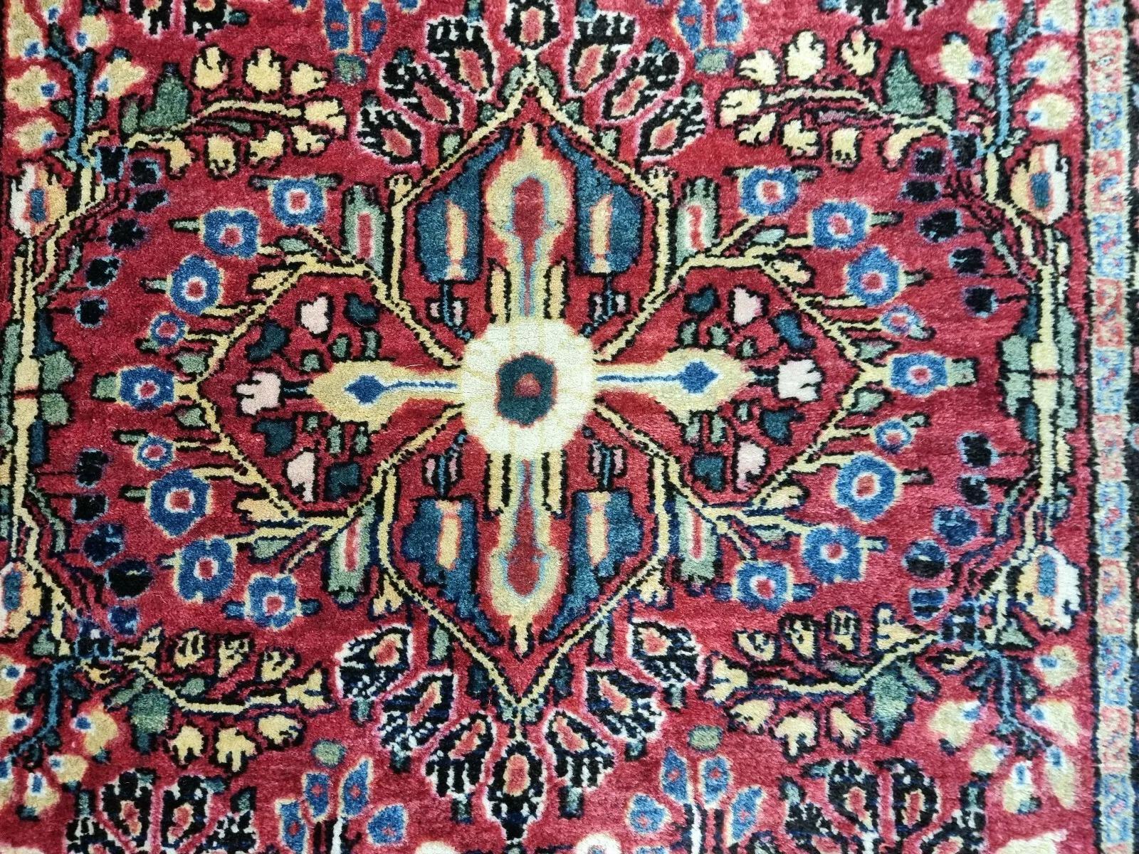 Laine Tapis Sarouk persan ancien fait à la main 2.1' x 4' 1910s - 1D150 en vente