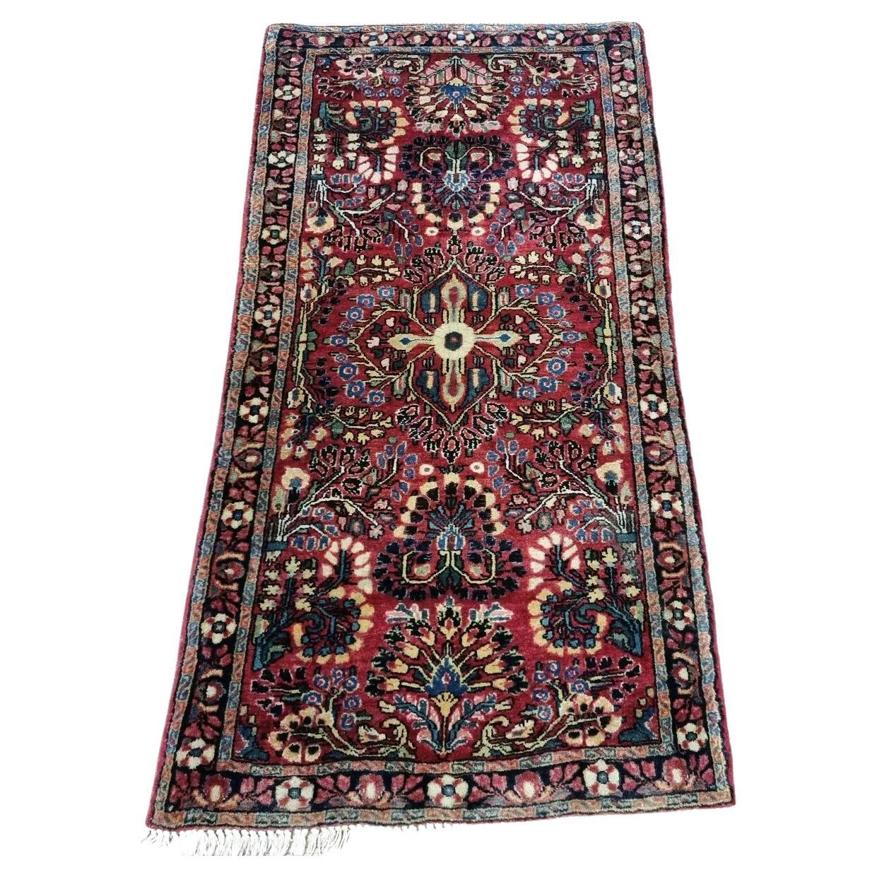 Handmade Antique Persian Sarouk Rug 2.1' x 4' 1910s - 1D150