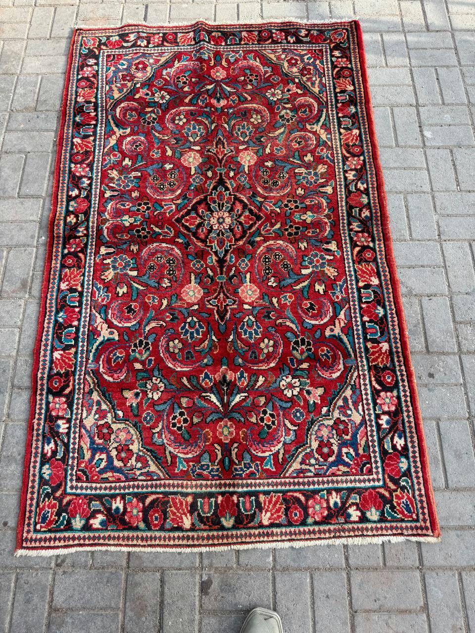 Handgefertigter antiker persischer Sarouk-Teppich 4' x 6,8', 1920er Jahre - 2B93 (Französisch) im Angebot