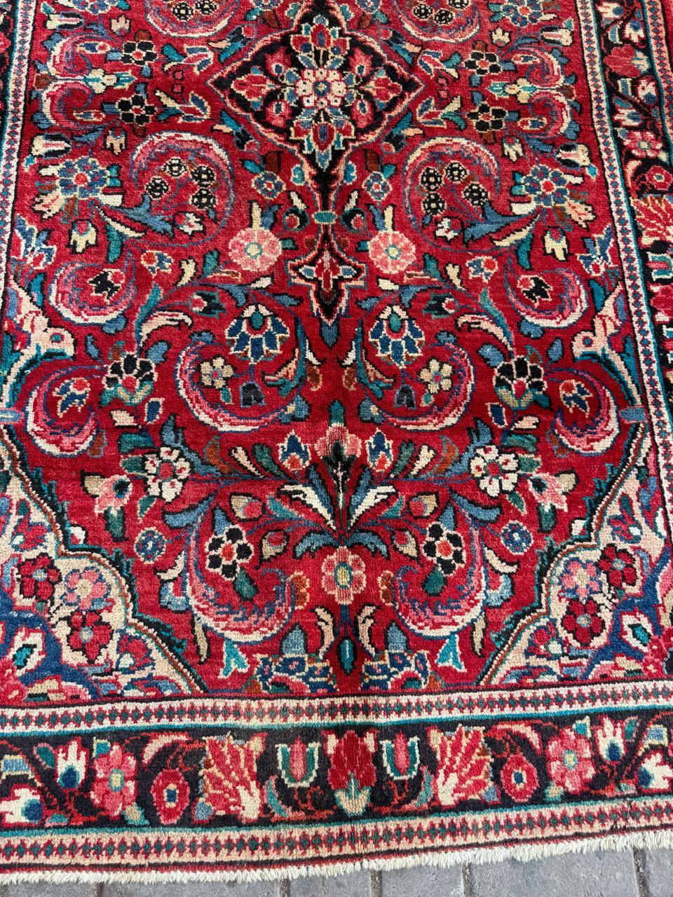 Handgefertigter antiker persischer Sarouk-Teppich 4' x 6,8', 1920er Jahre - 2B93 im Zustand „Gut“ im Angebot in Bordeaux, FR