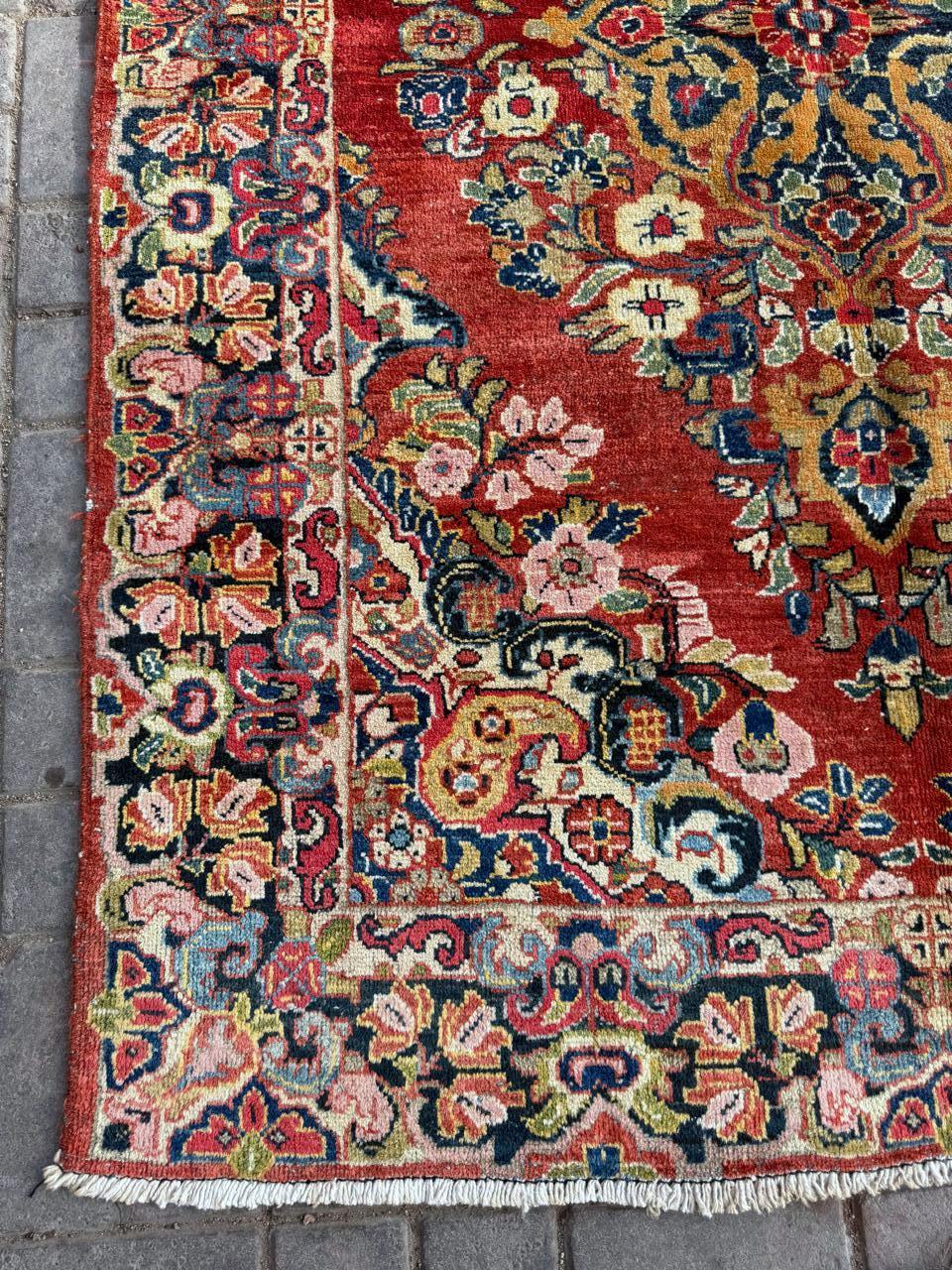 Handgefertigter antiker persischer Sarouk-Teppich 4,3' x 6,4', 1920er Jahre - 2B95 (Handgeknüpft) im Angebot