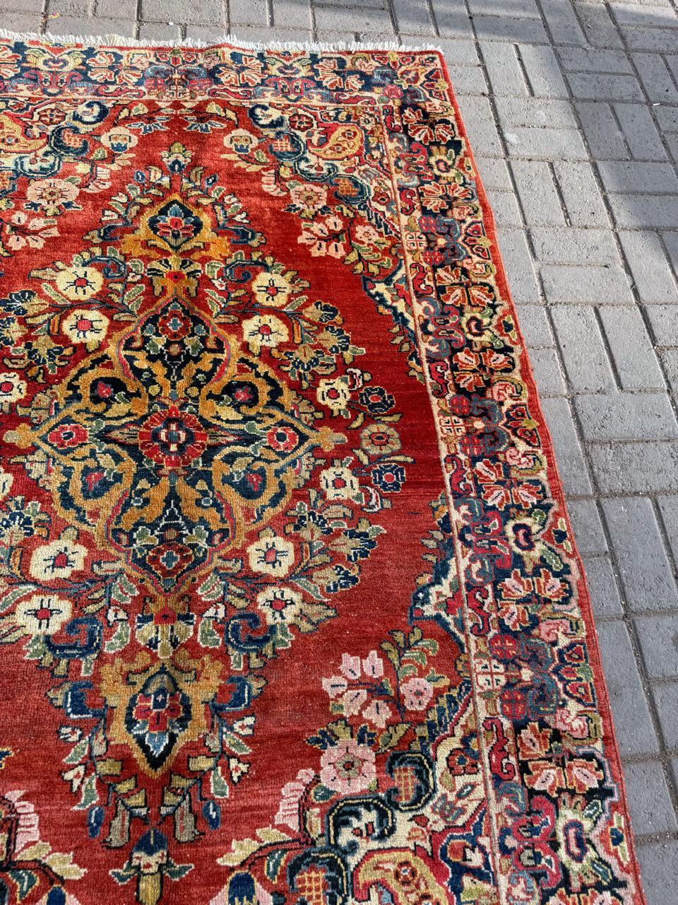 Handgefertigter antiker persischer Sarouk-Teppich 4,3' x 6,4', 1920er Jahre - 2B95 im Zustand „Gut“ im Angebot in Bordeaux, FR