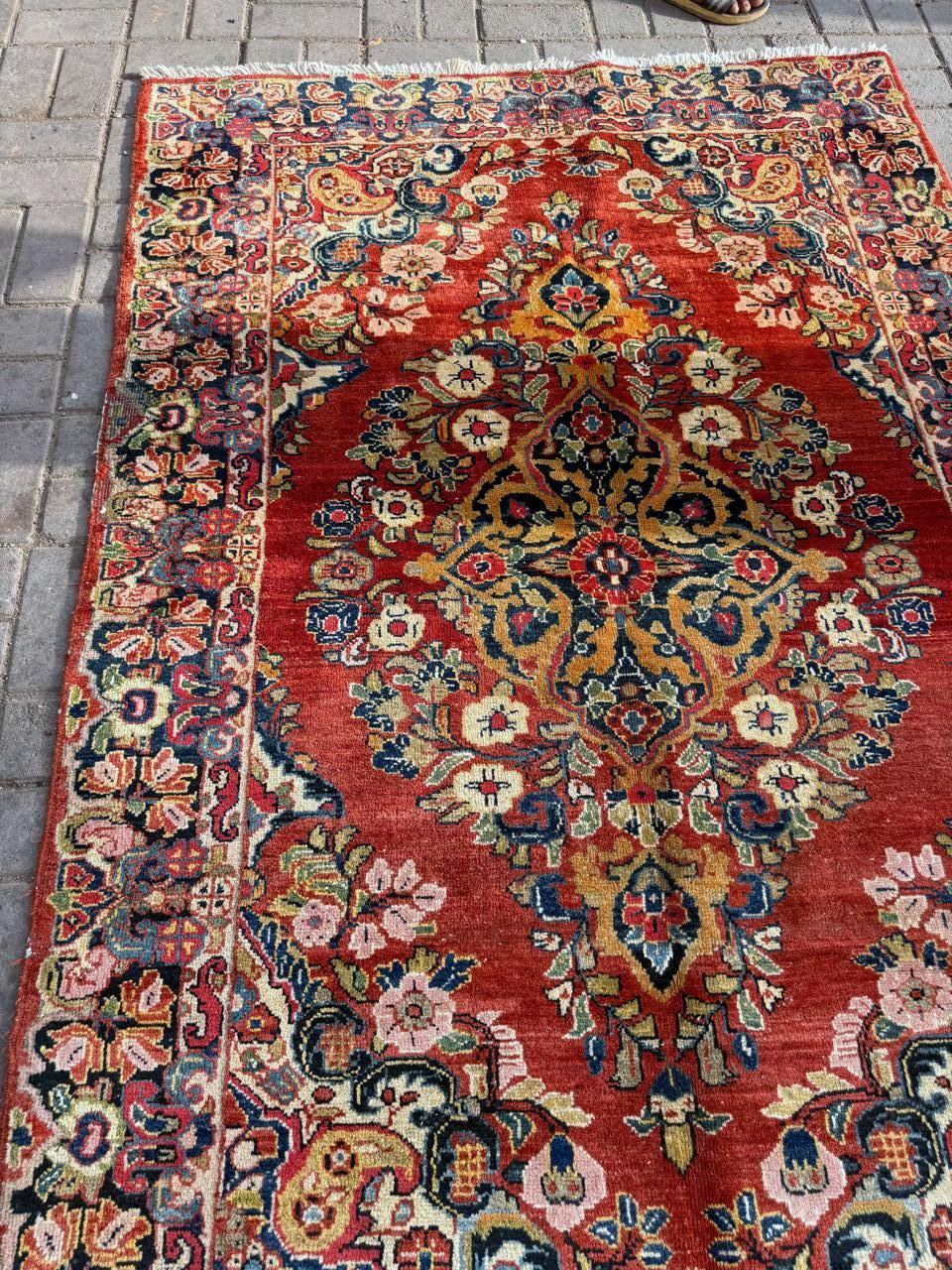 Handgefertigter antiker persischer Sarouk-Teppich 4,3' x 6,4', 1920er Jahre - 2B95 (Frühes 20. Jahrhundert) im Angebot