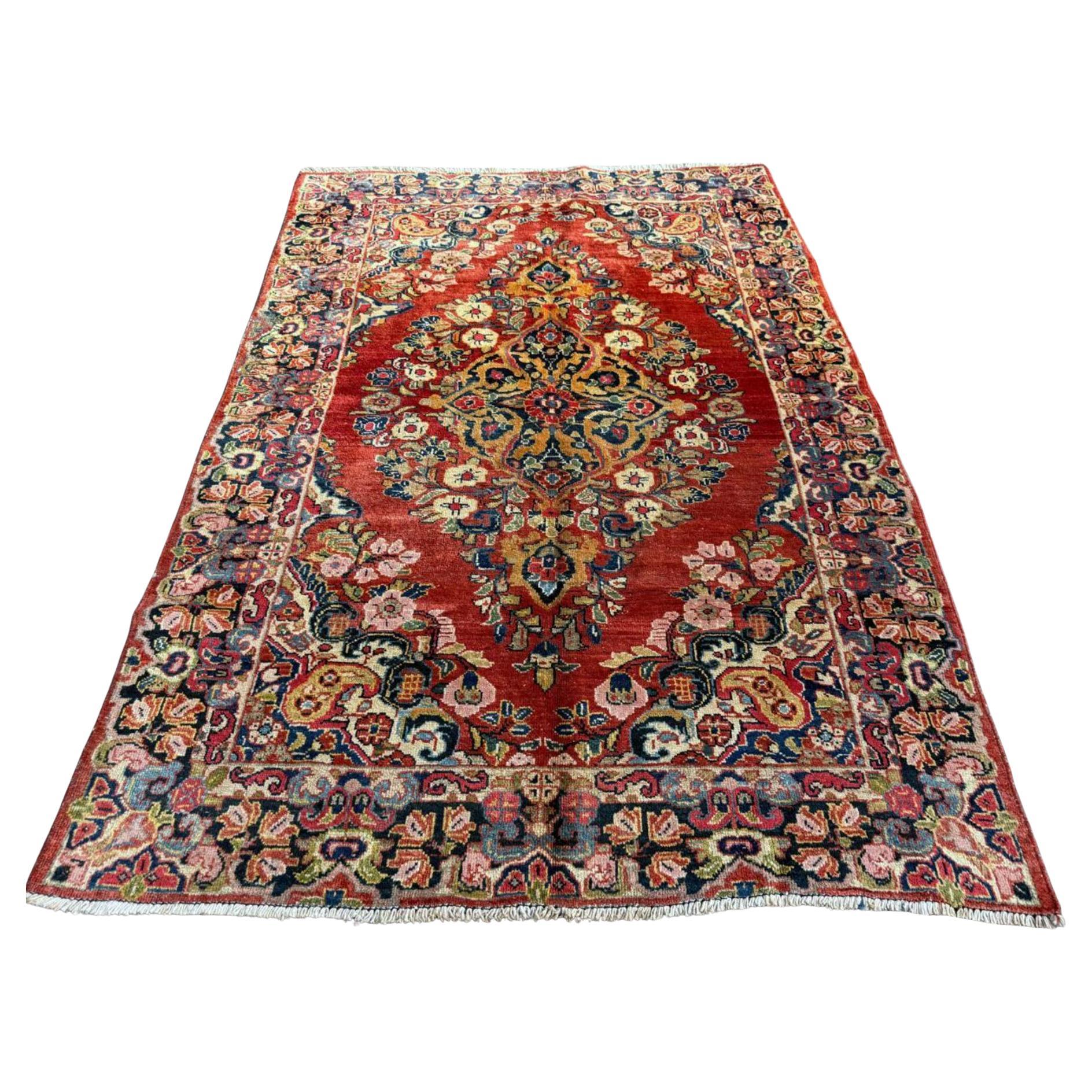 Handgefertigter antiker persischer Sarouk-Teppich 4,3' x 6,4', 1920er Jahre - 2B95