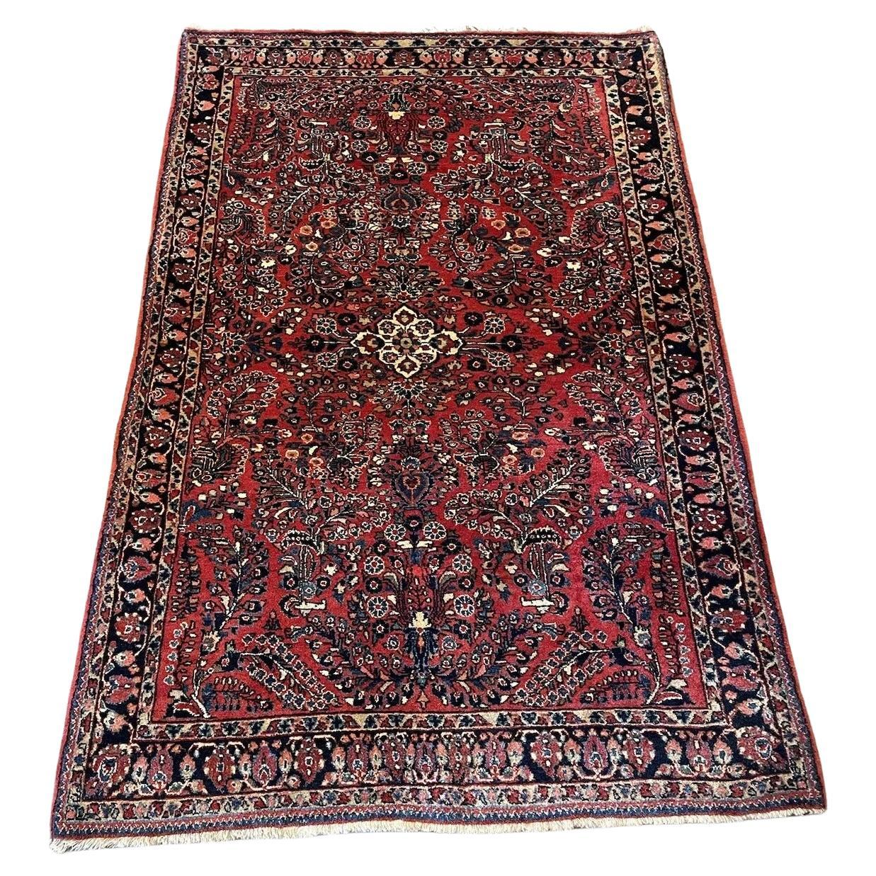 Tapis Sarouk persan ancien fait à la main 4.3' x 6,5', années 1920 - 1N25