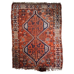 Handmade Antique Persian Shiraz distressed Rug, 1900s, 1C810