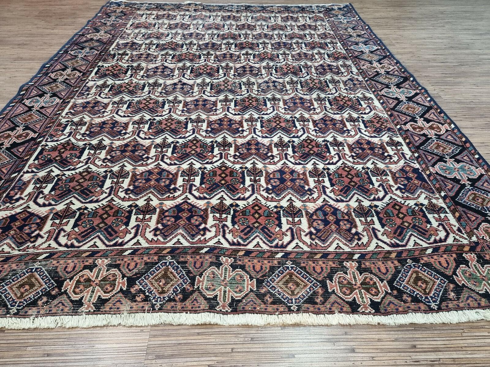 Noué à la main Tapis persan ancien Afshar fait à la main 5.3' x 6,9', années 1920 - 1D96 en vente