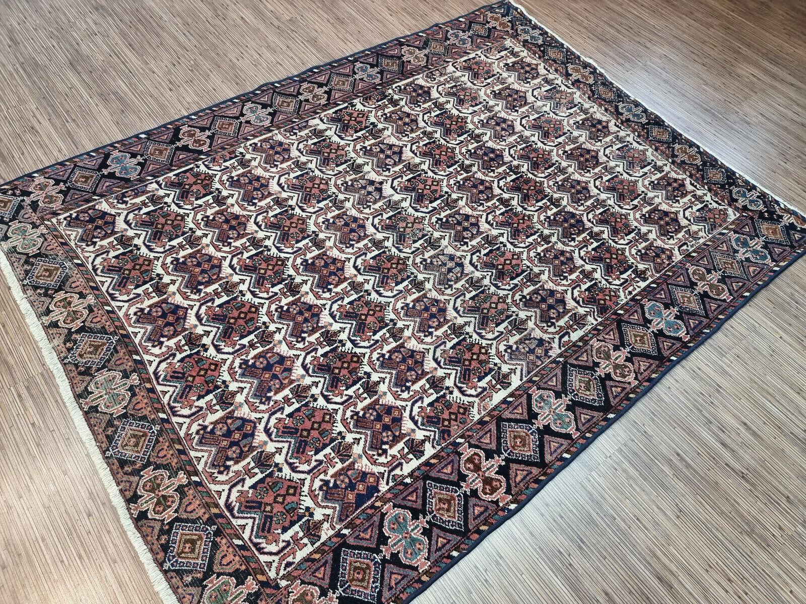 Tapis persan ancien Afshar fait à la main 5.3' x 6,9', années 1920 - 1D96 Bon état - En vente à Bordeaux, FR