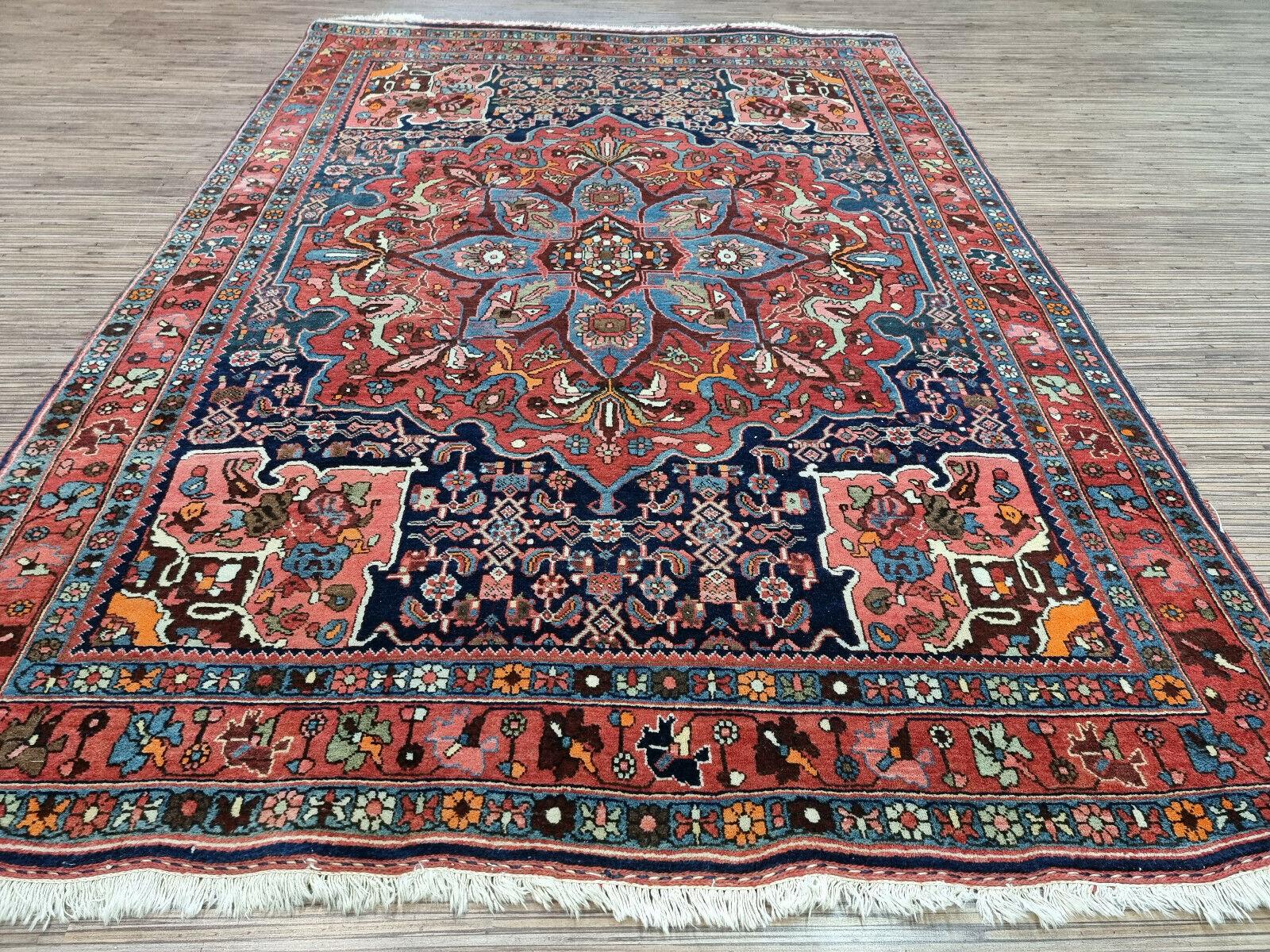 Hand-Knotted Handmade Antique Persian Style Bidjar Rug 3.8' x 5.3', 1910s - 1D100 For Sale
