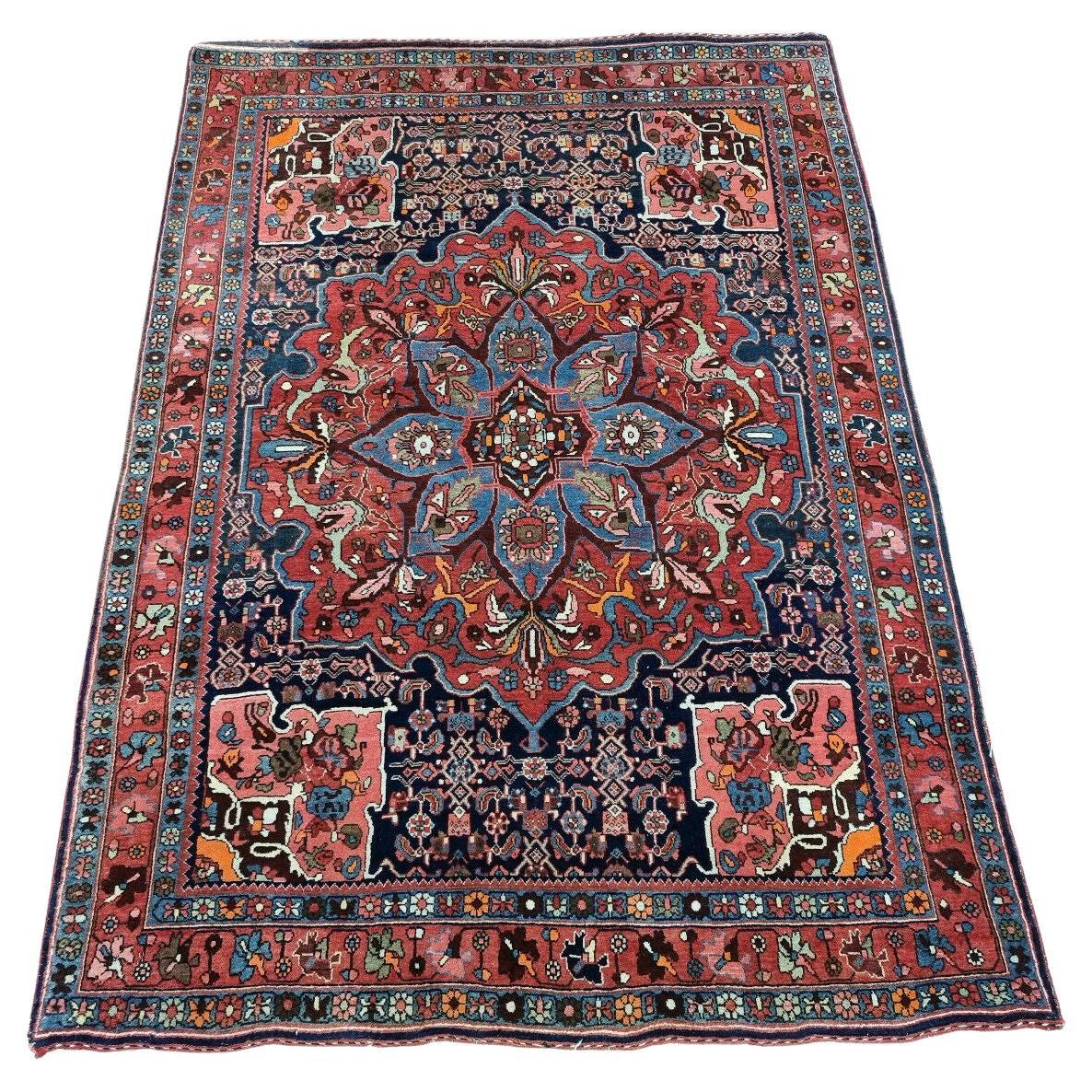 Handmade Antique Persian Style Bidjar Rug 3.8' x 5.3', 1910s - 1D100 For Sale