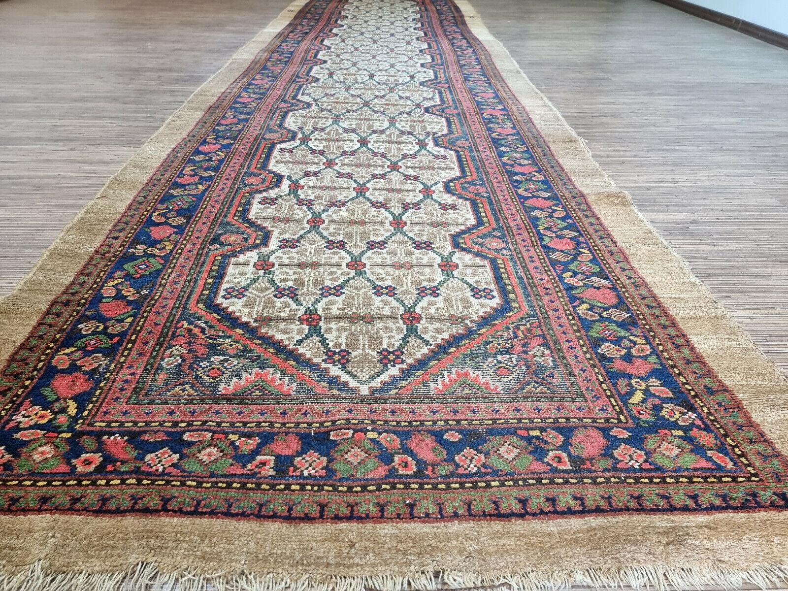 Hand-Knotted Handmade Antique Persian Style Camel Hair Runner Rug 4' x 14.4', 1900s - 1D79 For Sale