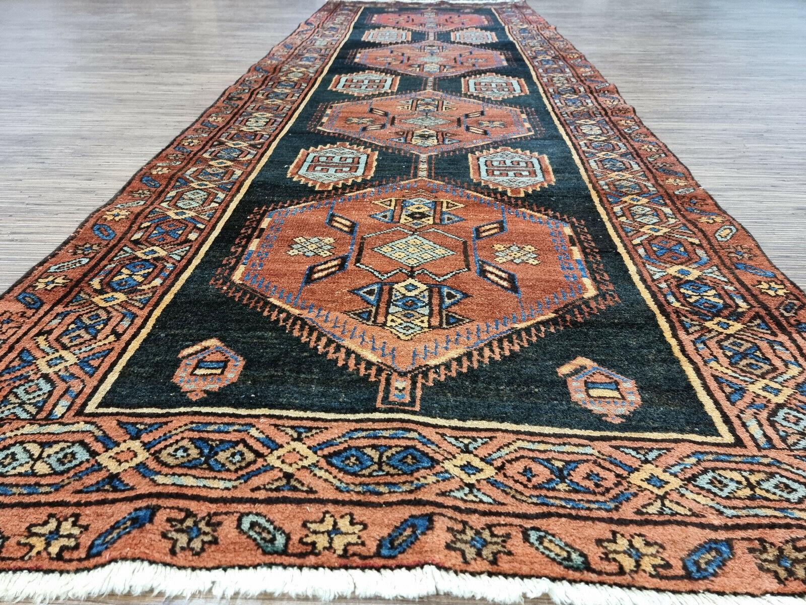 Hand-Knotted Handmade Antique Persian Style Hamadan Rug 3.2' x 9.1', 1920s - 1D105