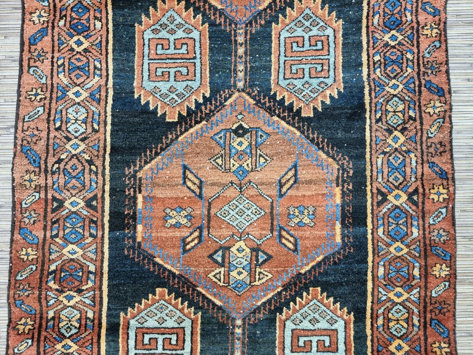 Wool Handmade Antique Persian Style Hamadan Rug 3.2' x 9.1', 1920s - 1D105