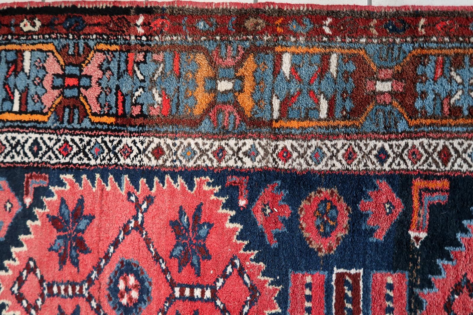 Handmade Antique Persian Style Hamadan Runner Rug 3.4' x 7.7, 1920s - 1C1104 For Sale 1