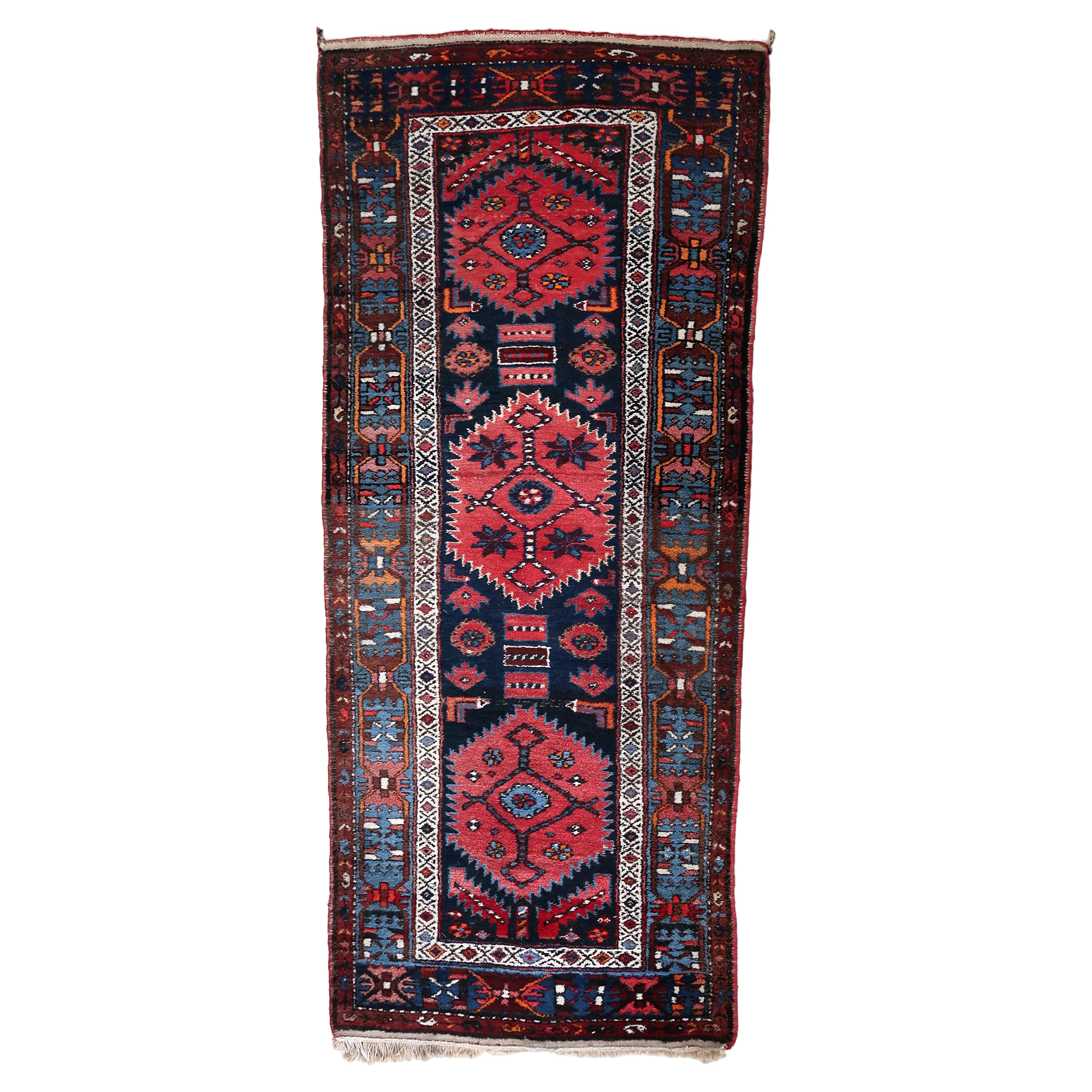 Handmade Antique Persian Style Hamadan Runner Rug 3.4' x 7.7, 1920s - 1C1104