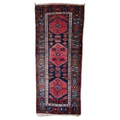 Handmade Antique Persian Style Hamadan Runner Rug 3.4' x 7.7, 1920s - 1C1104