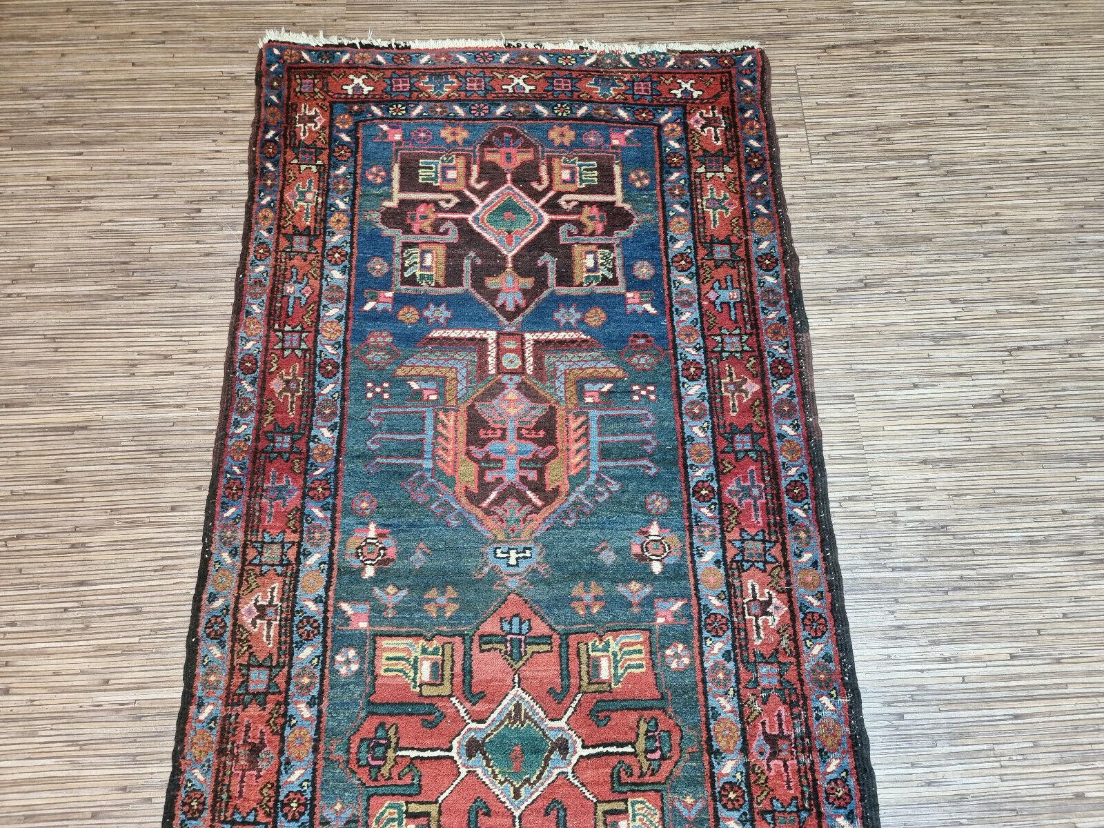 Early 20th Century Handmade Antique Persian Style Heriz Runner Rug 2.8' x 13.7', 1900s - 1D80